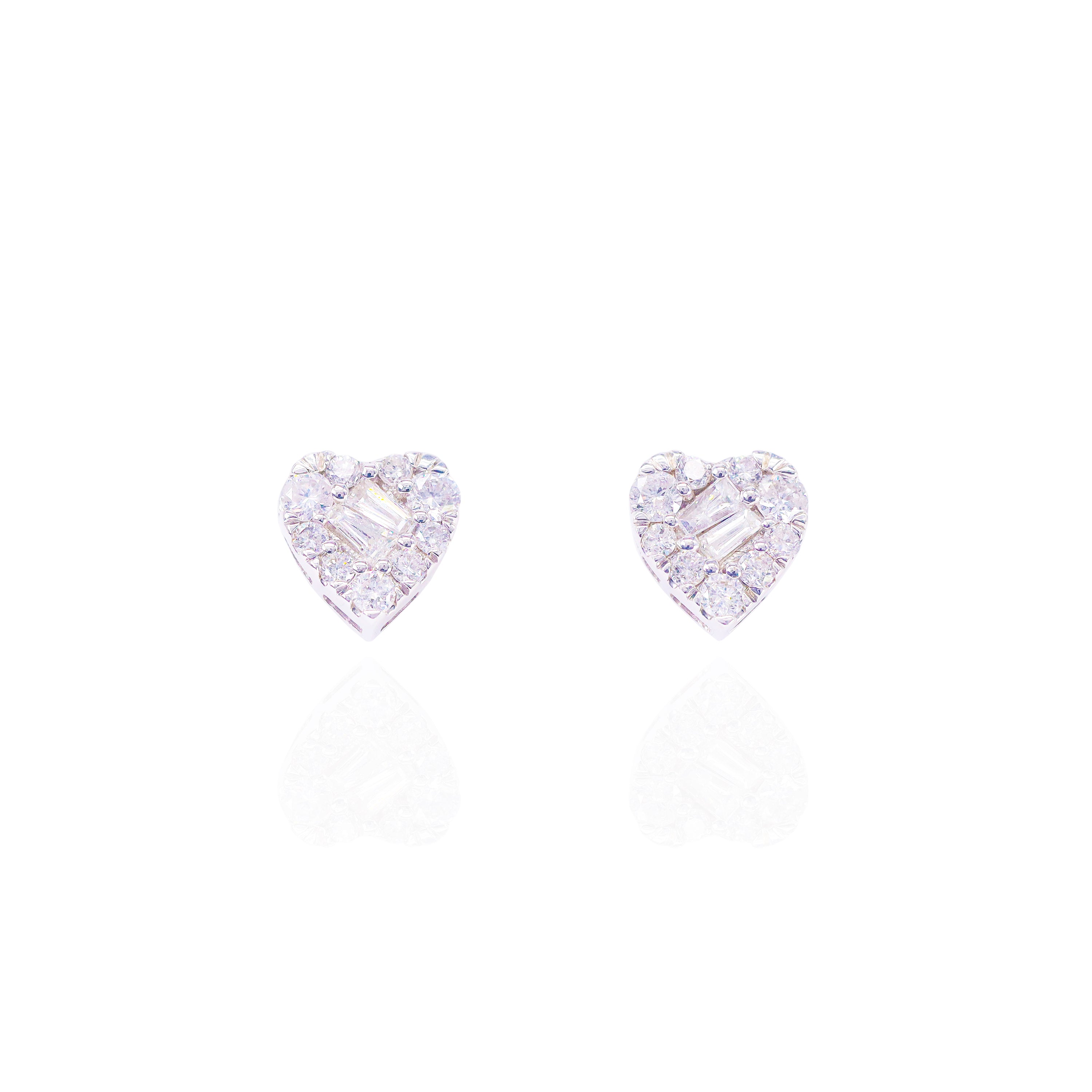 Heart Cluster Center Baguette Diamond Earrings
