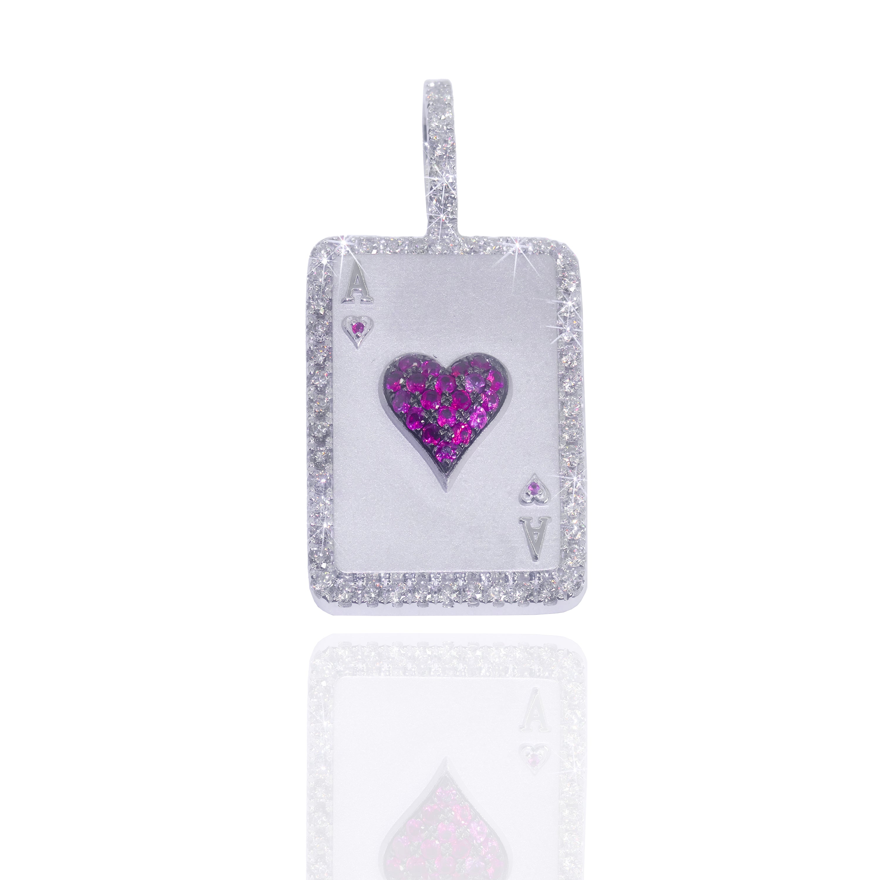 Ace of Hearts Diamonds Card Pendant with Red Rubies