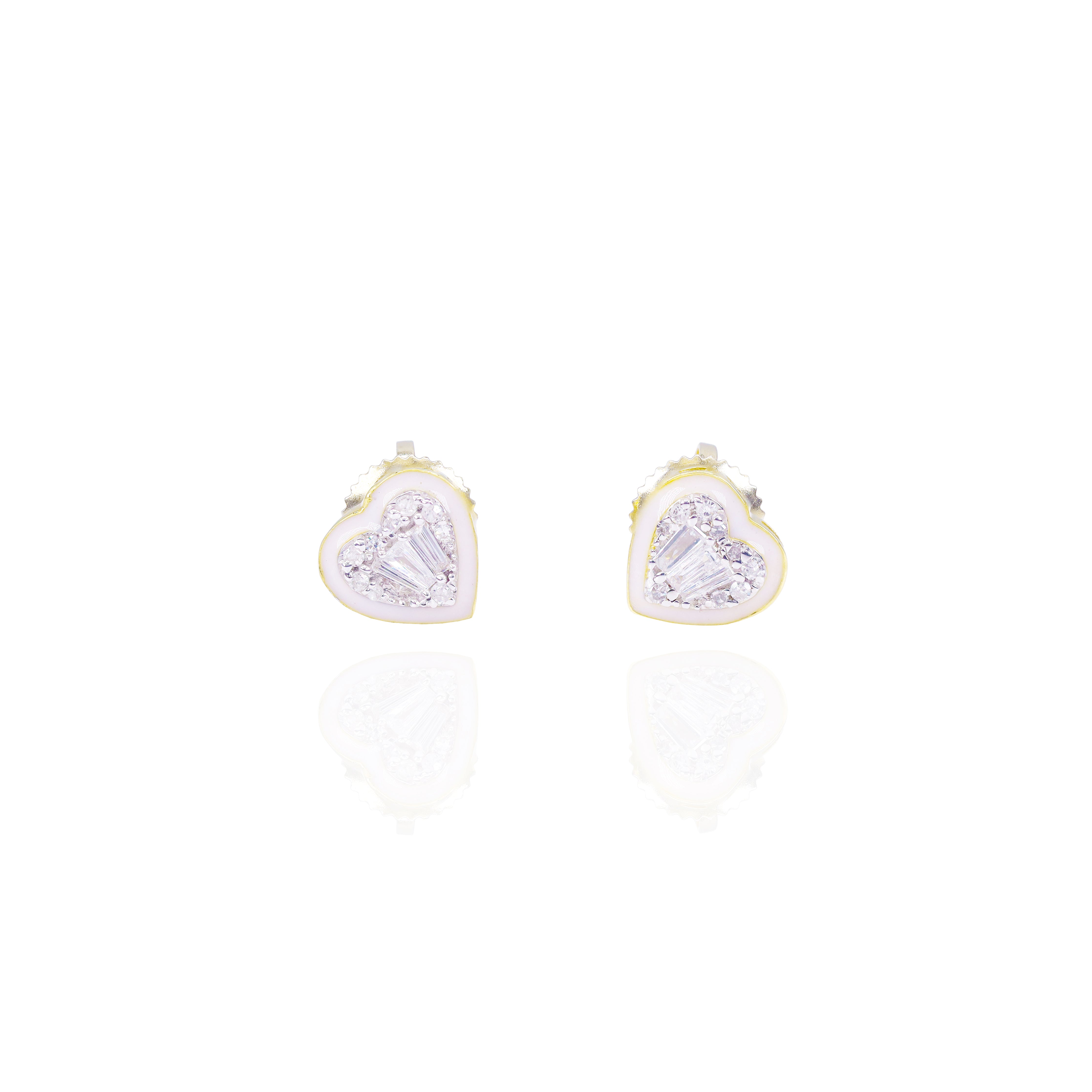 Heart Shaped Diamond Earrings with Enamel Border