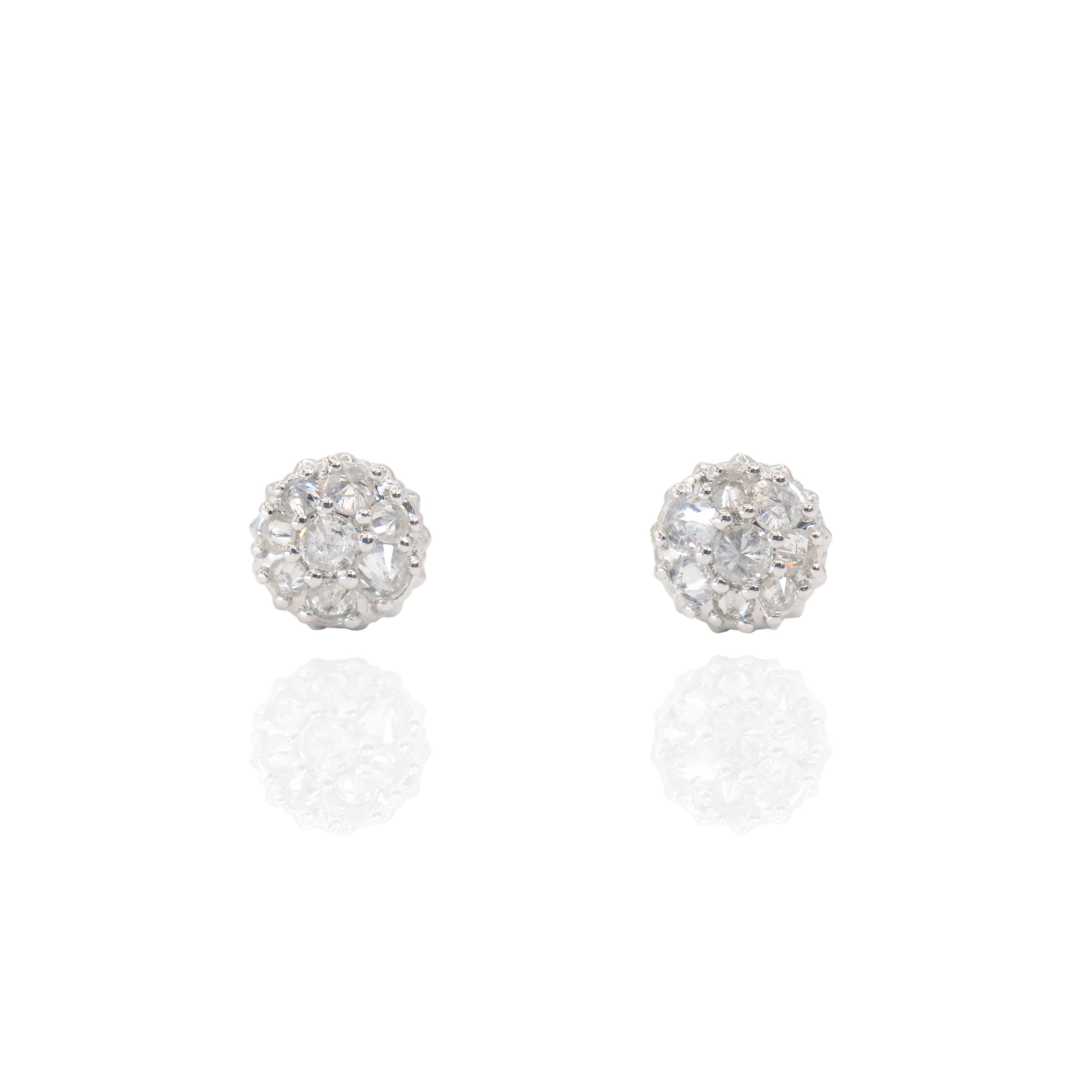 Upside Down Setting Diamond Round Cluster Earrings
