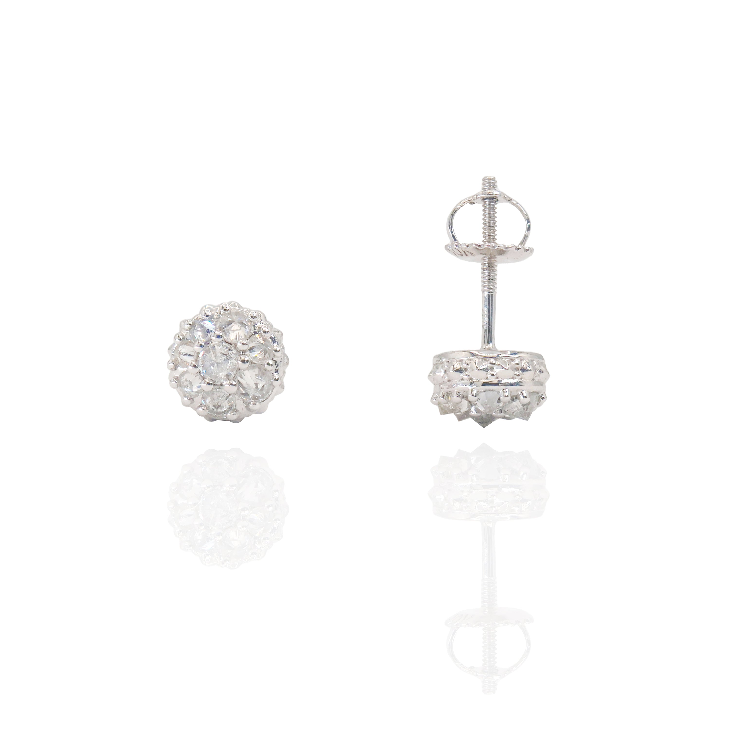 Upside Down Setting Diamond Round Cluster Earrings