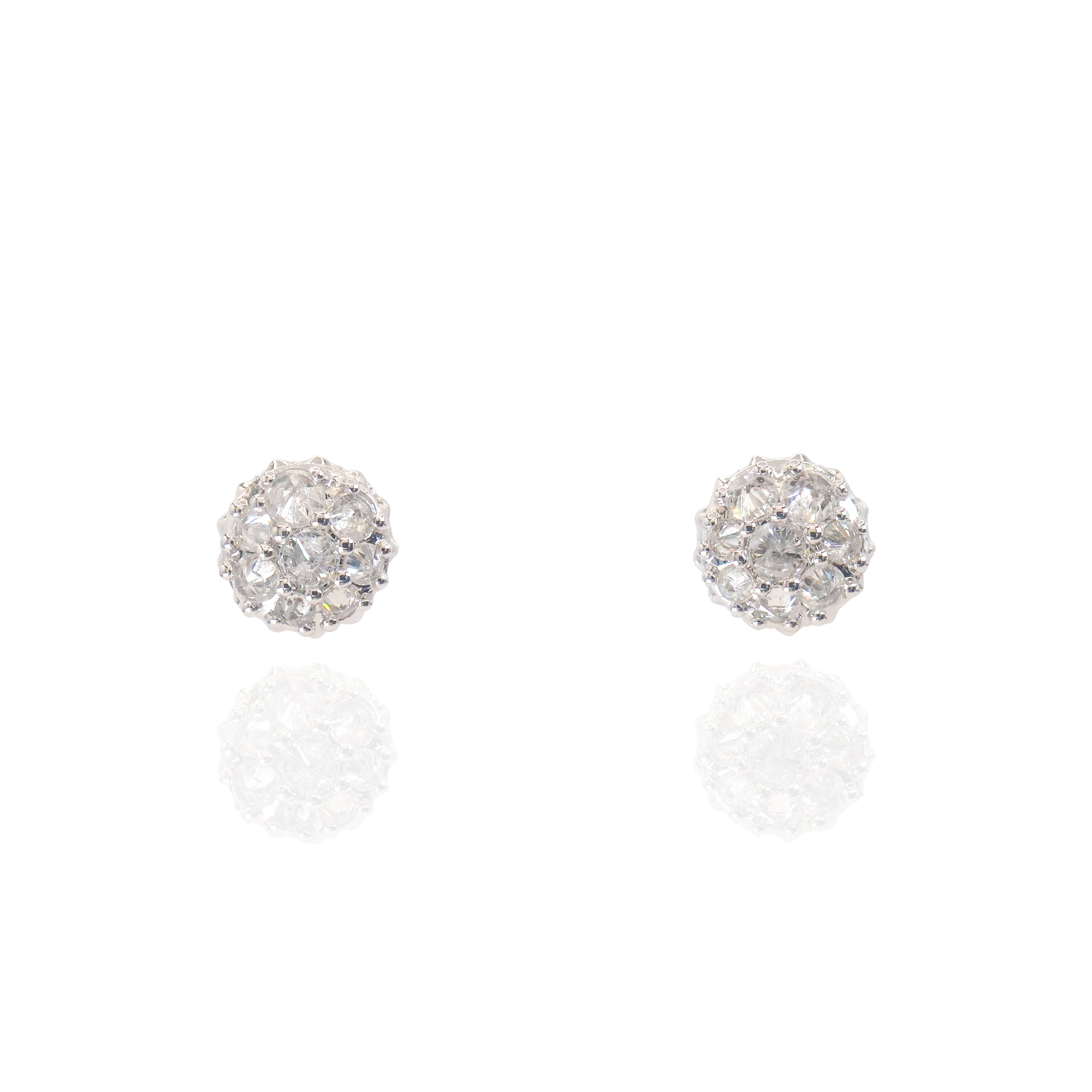 Upside Down Setting Diamond Round Cluster Earrings