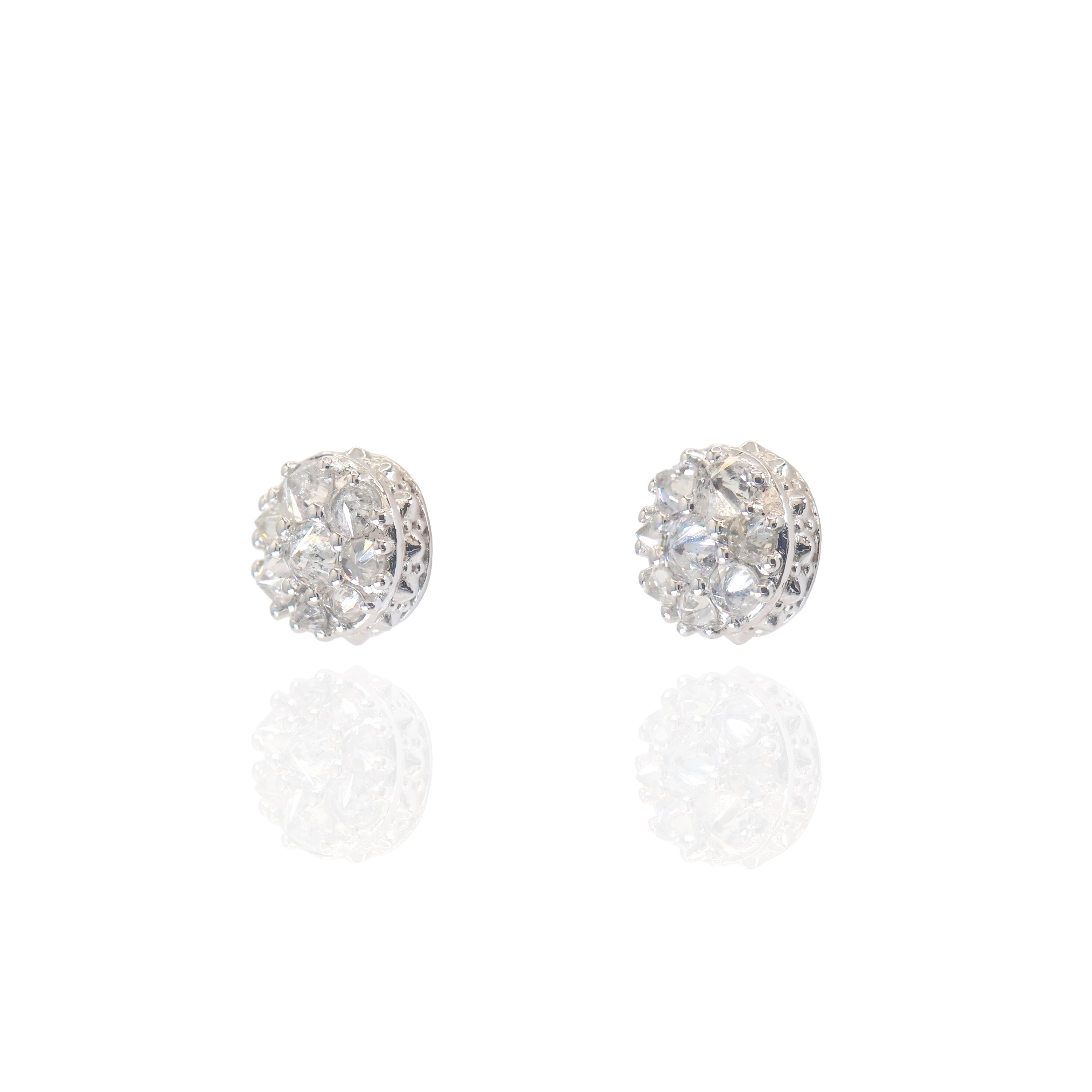 Upside Down Setting Diamond Round Cluster Earrings