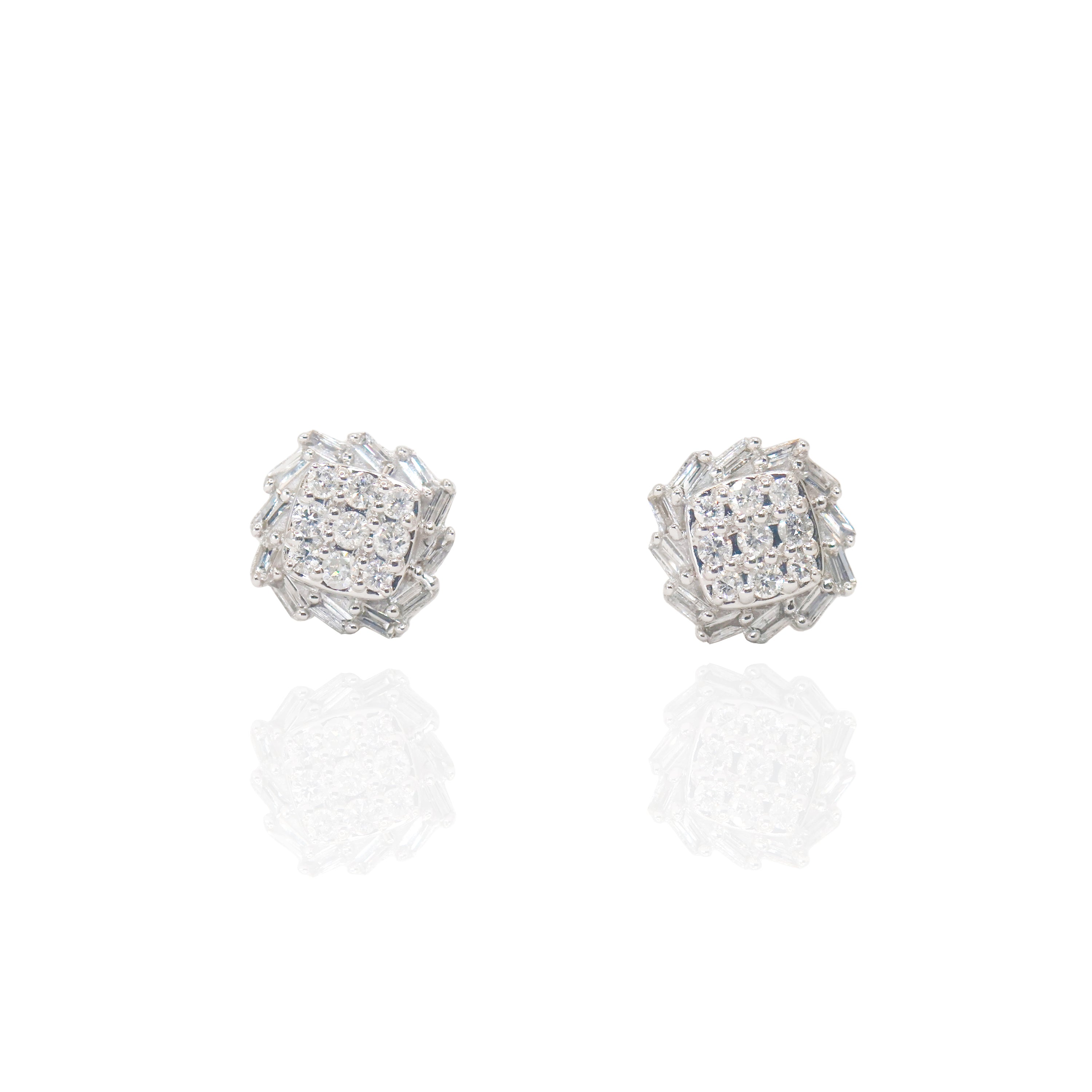 Baguette Border Custer Diamond Earrings