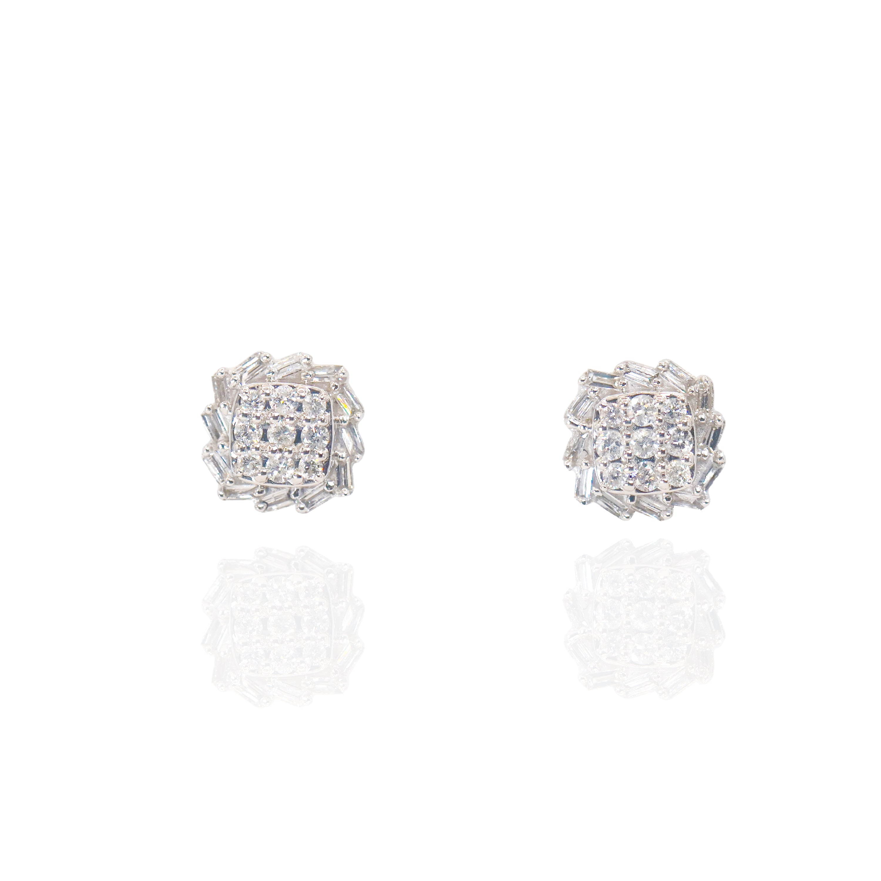 Baguette Border Custer Diamond Earrings