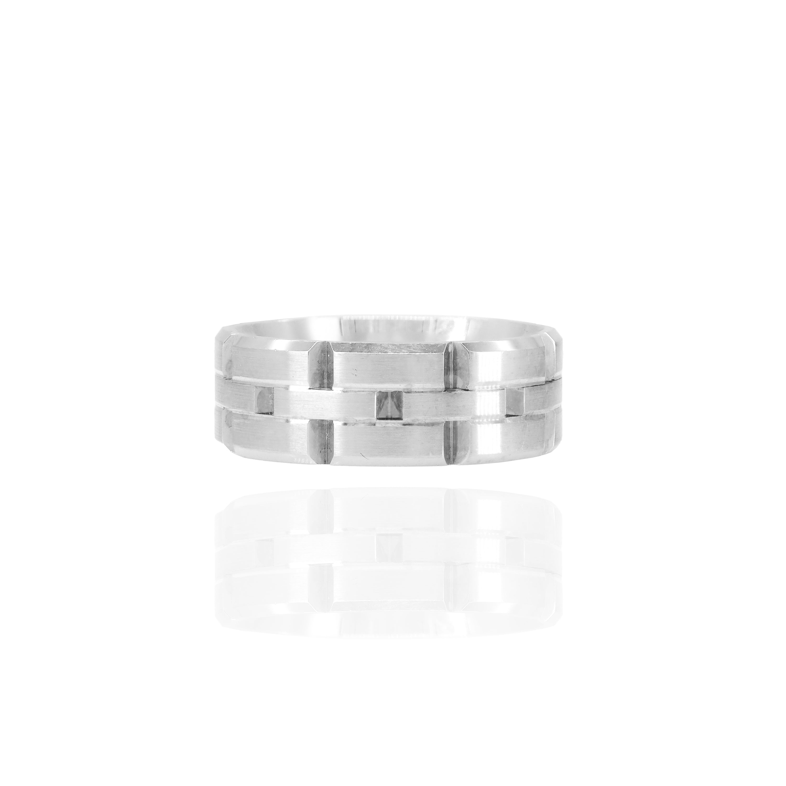 18KT Solid Gold Brick Design Men's Band Comfort Fit