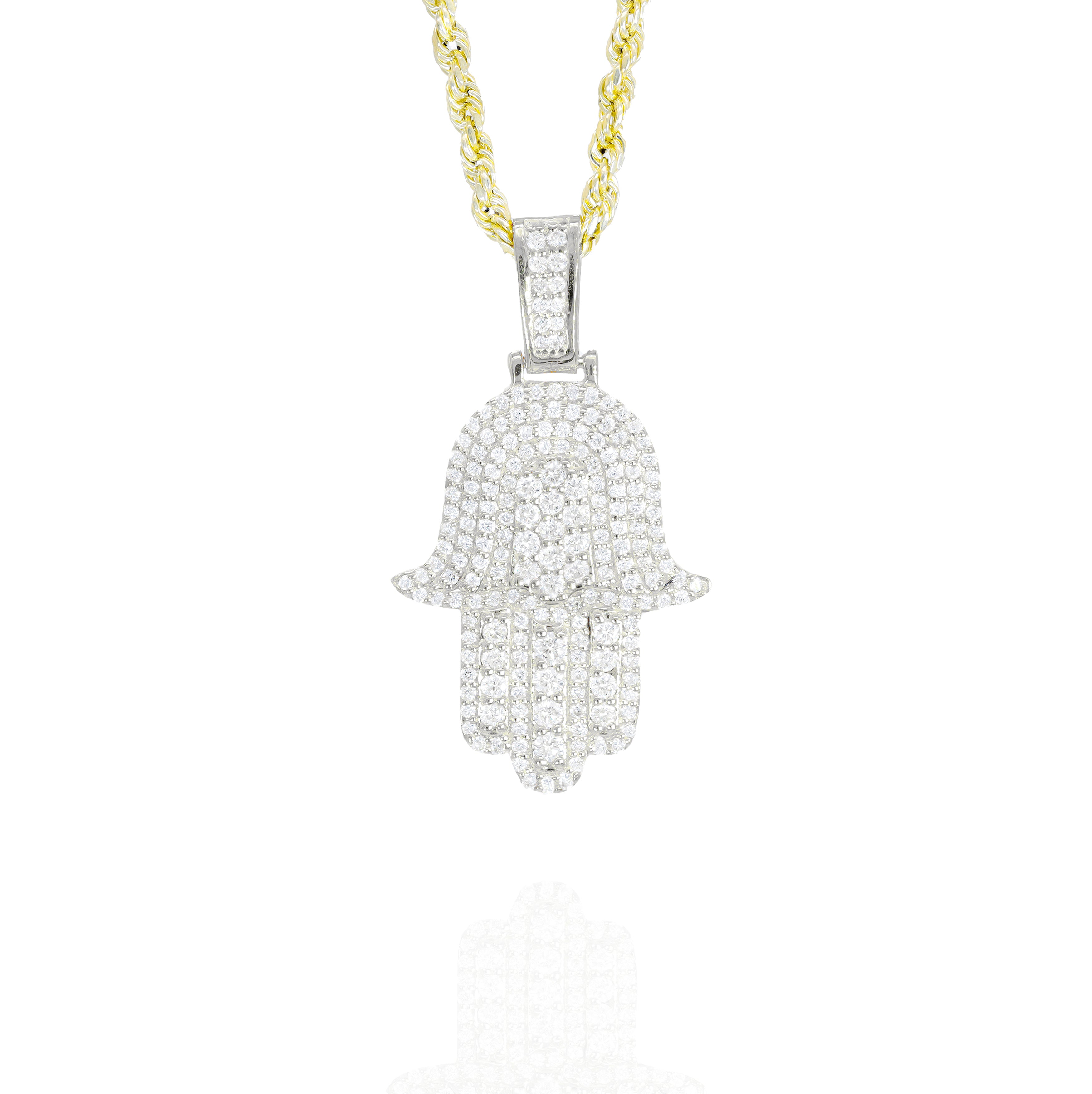 Hamza Hand With Big Pointers Diamond Pendant