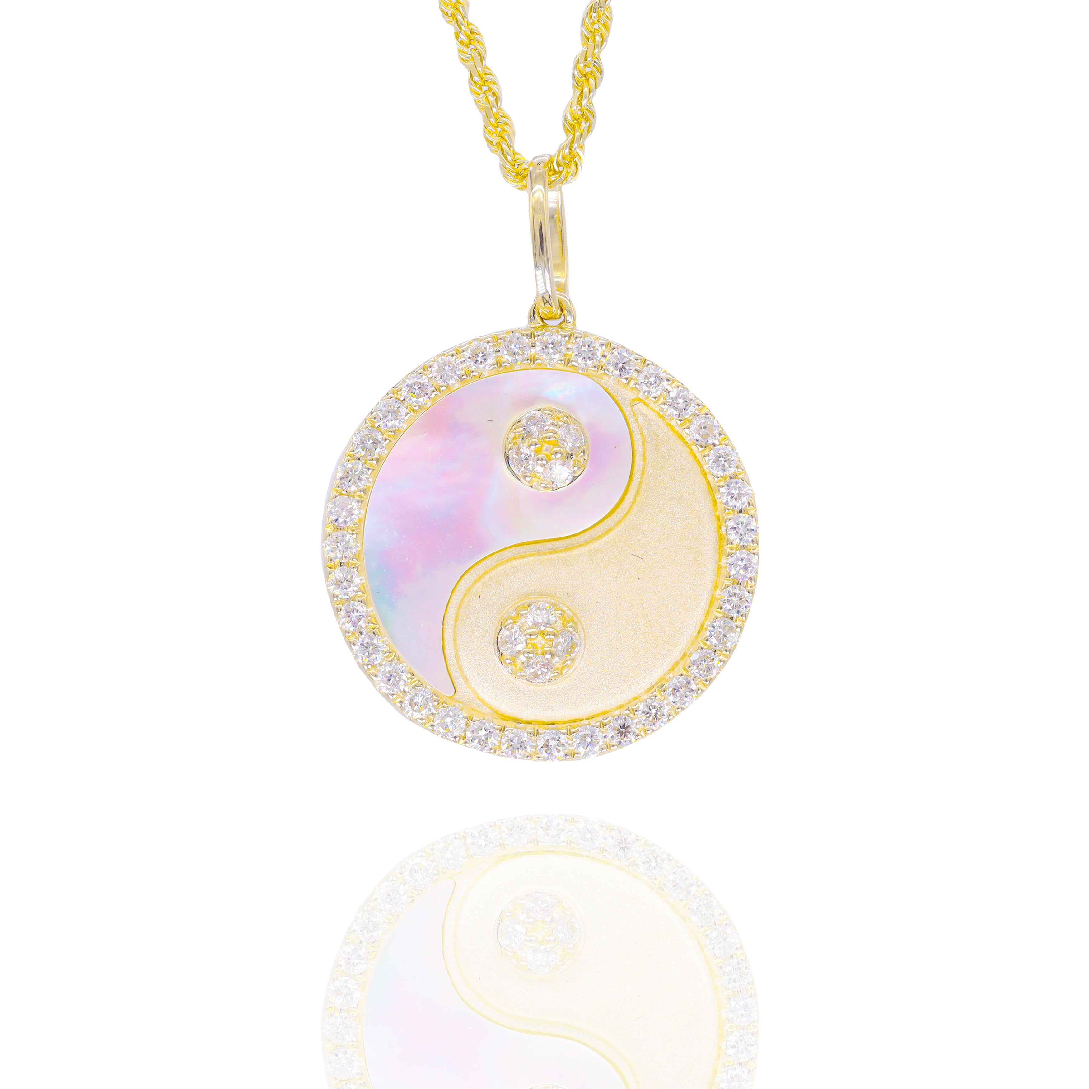 Yin-Yang Medallion Diamond Pendant with Mother of Pearl