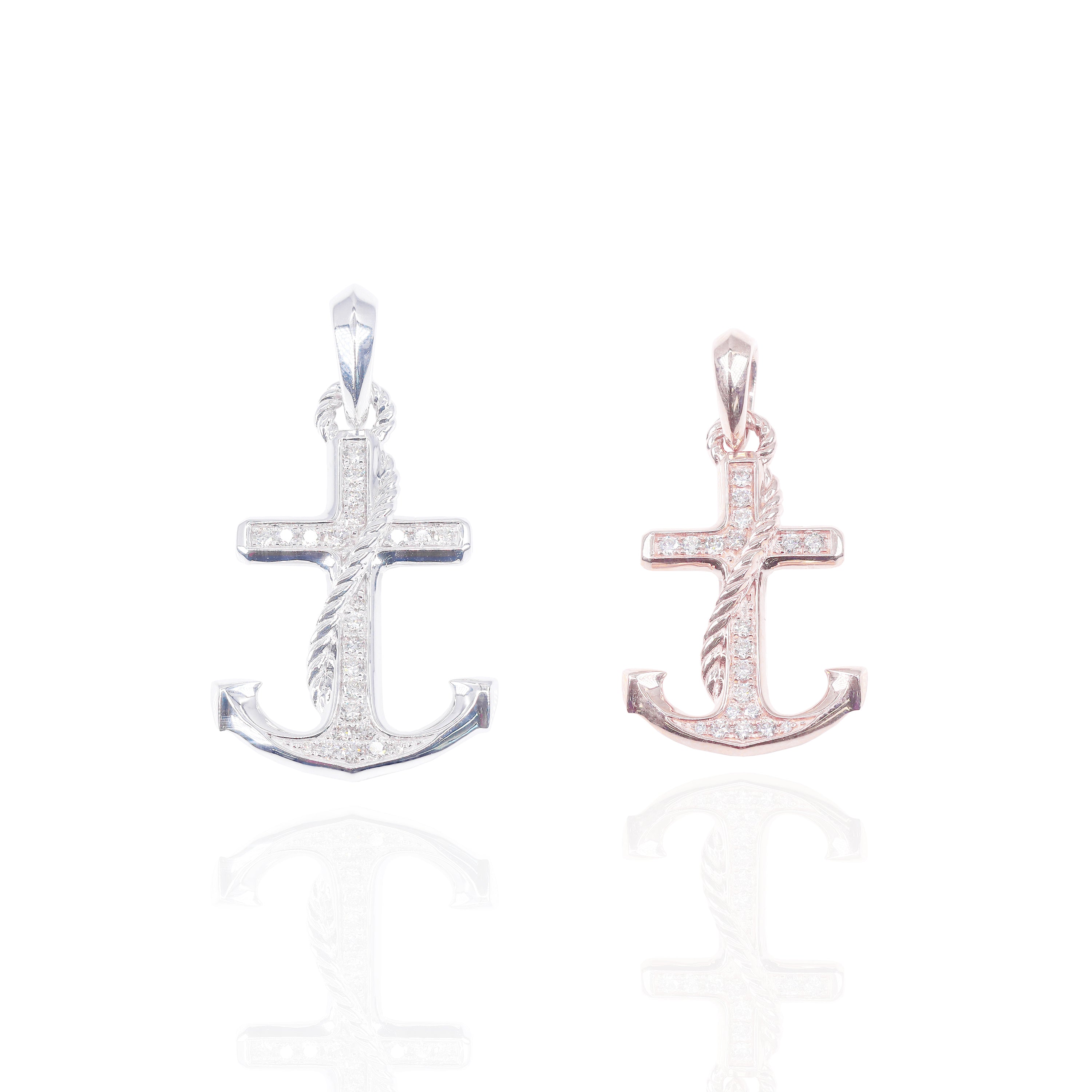 Anchor with Gold Border Diamond Pendant