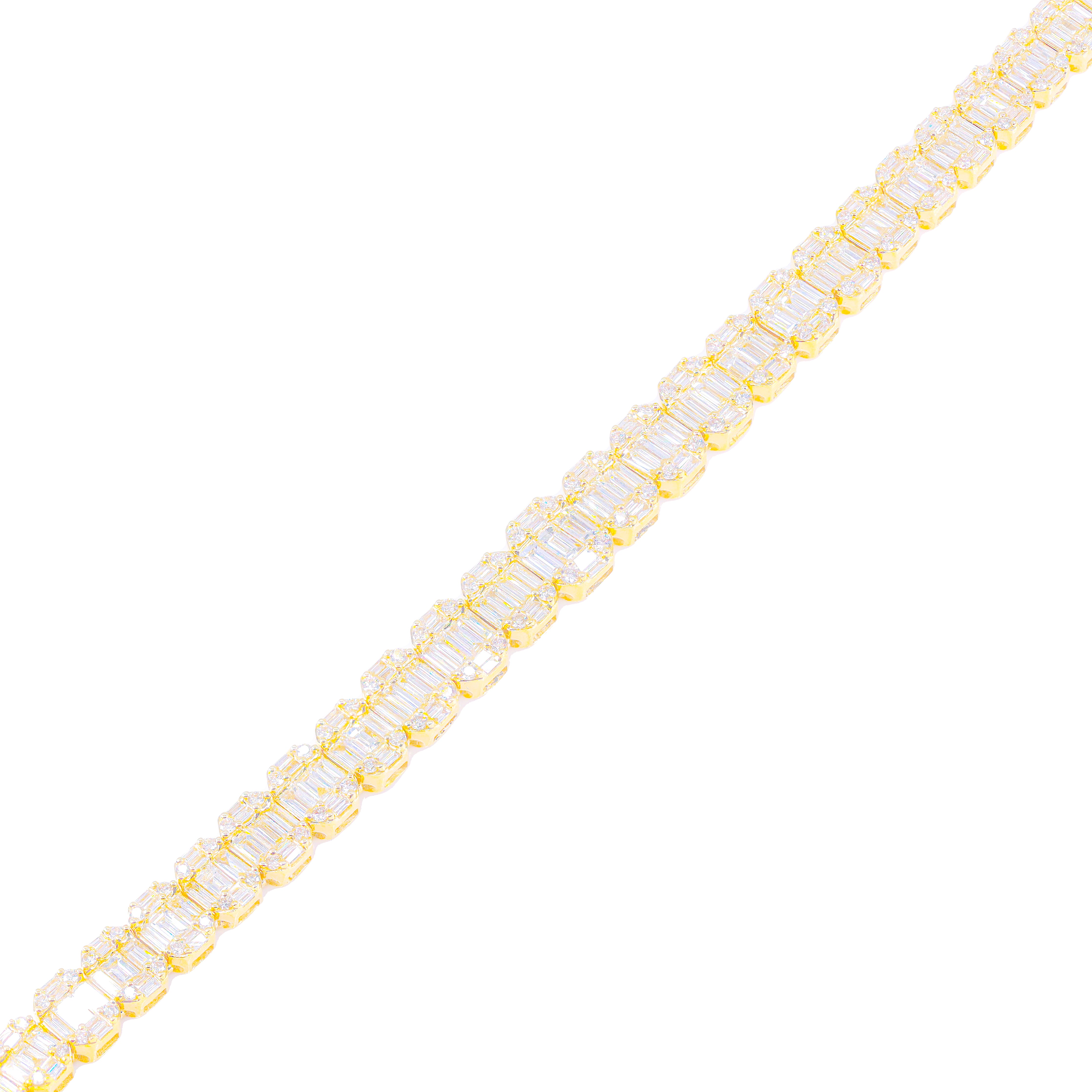 Graduating Baguette & Round Diamond Bracelet w/ Extended Lock