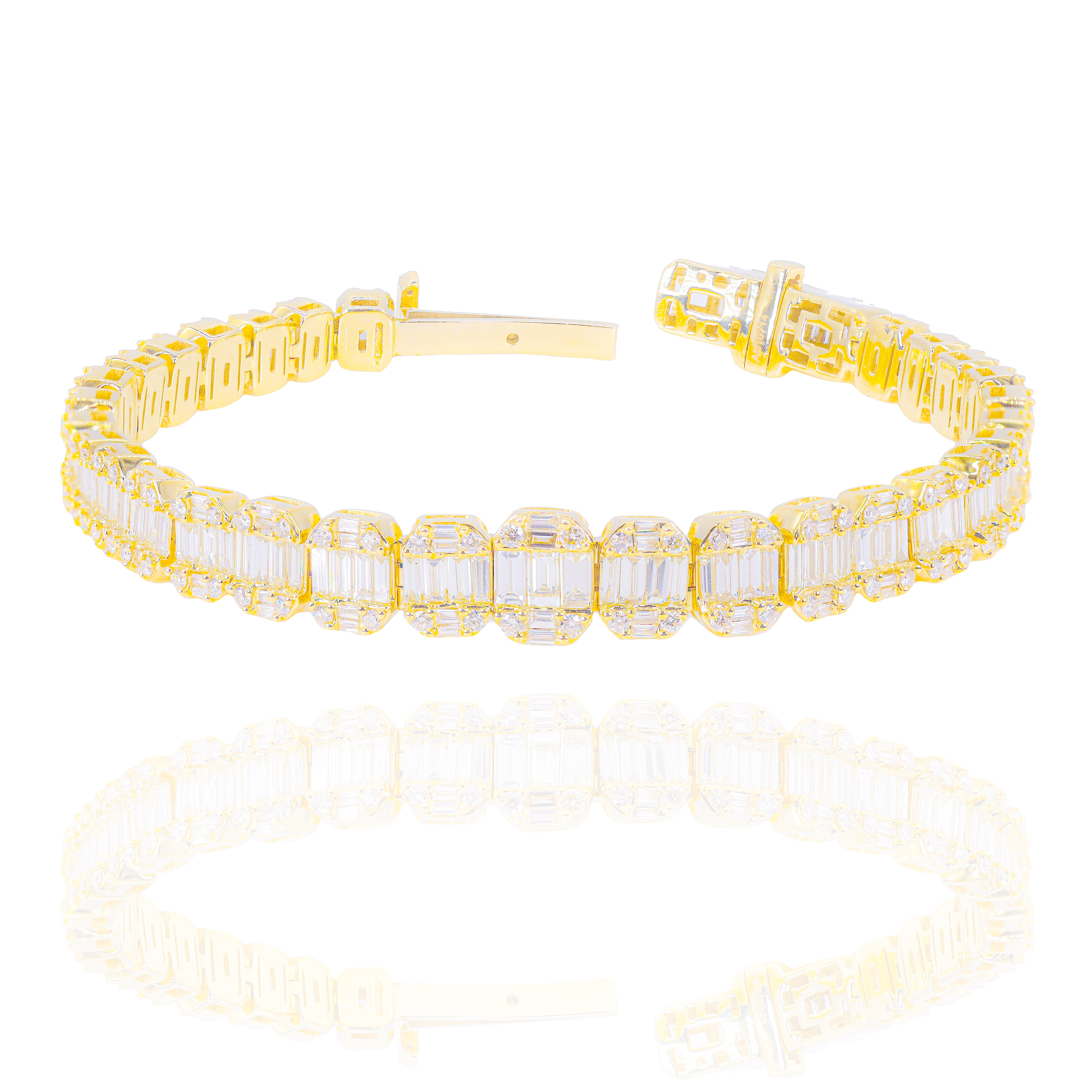 Graduating Baguette & Round Diamond Bracelet w/ Extended Lock