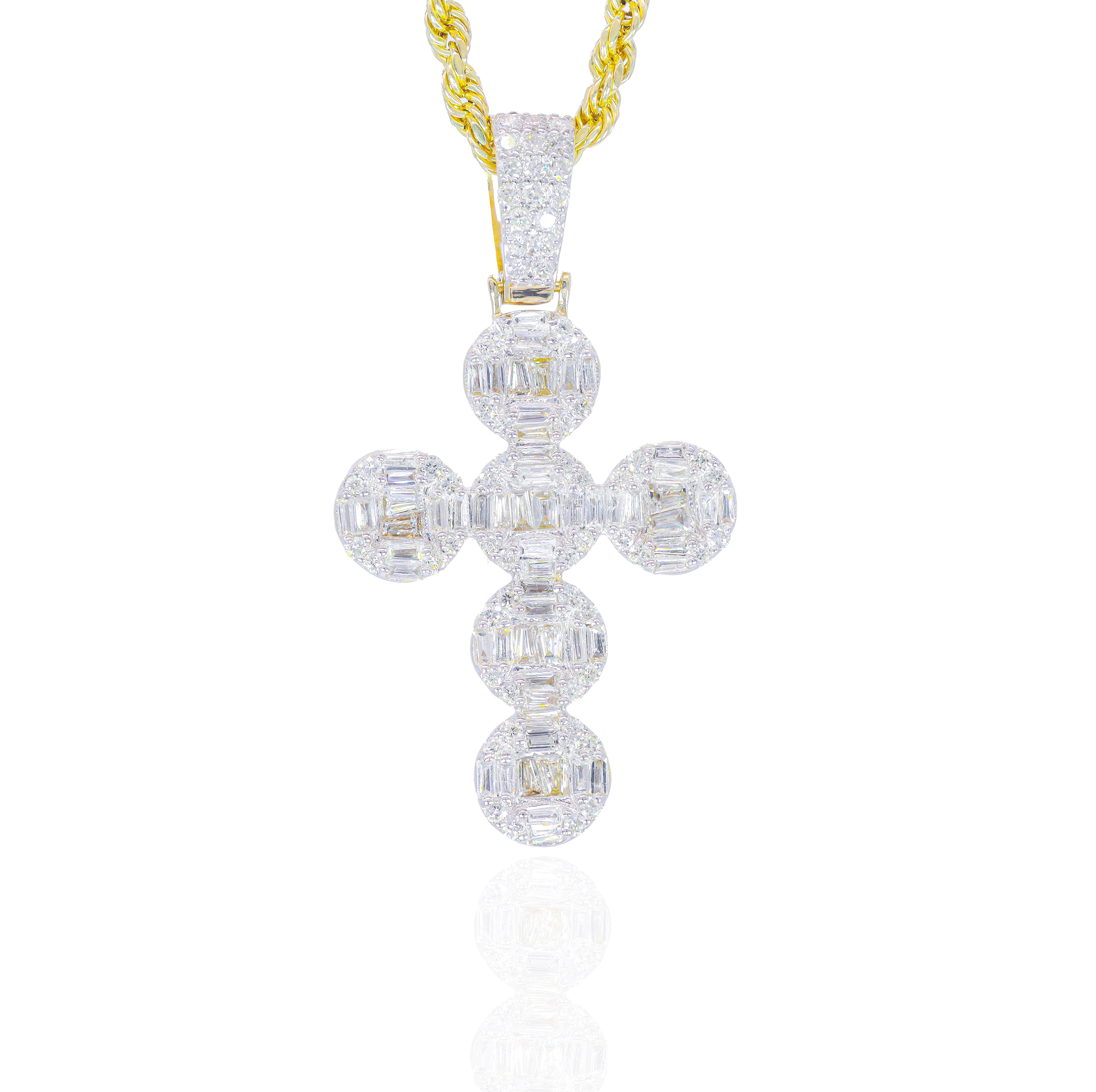 Baguette & Round Cluster Diamond Cross Pendant