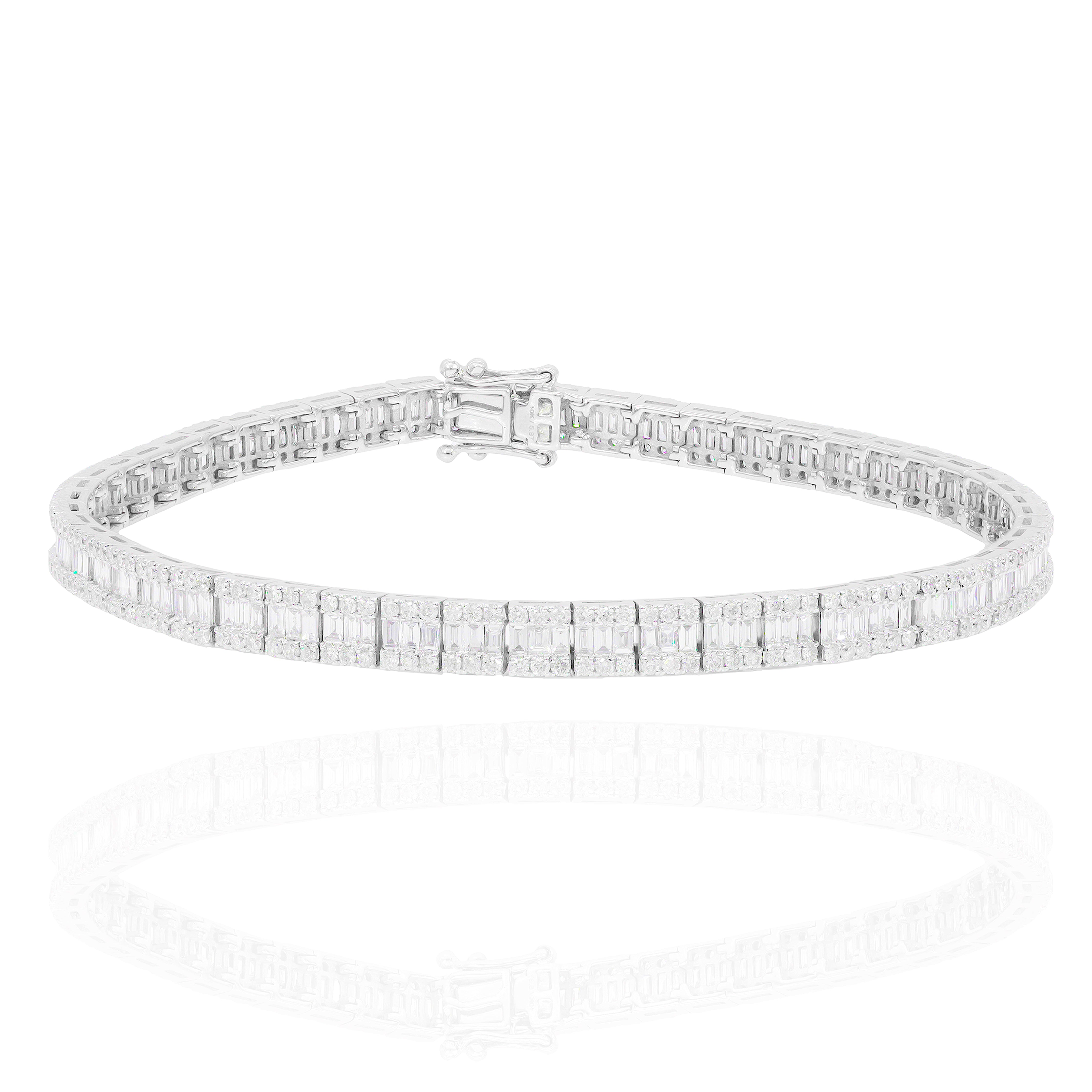 Baguette & Round Diamond Square Link Bracelet