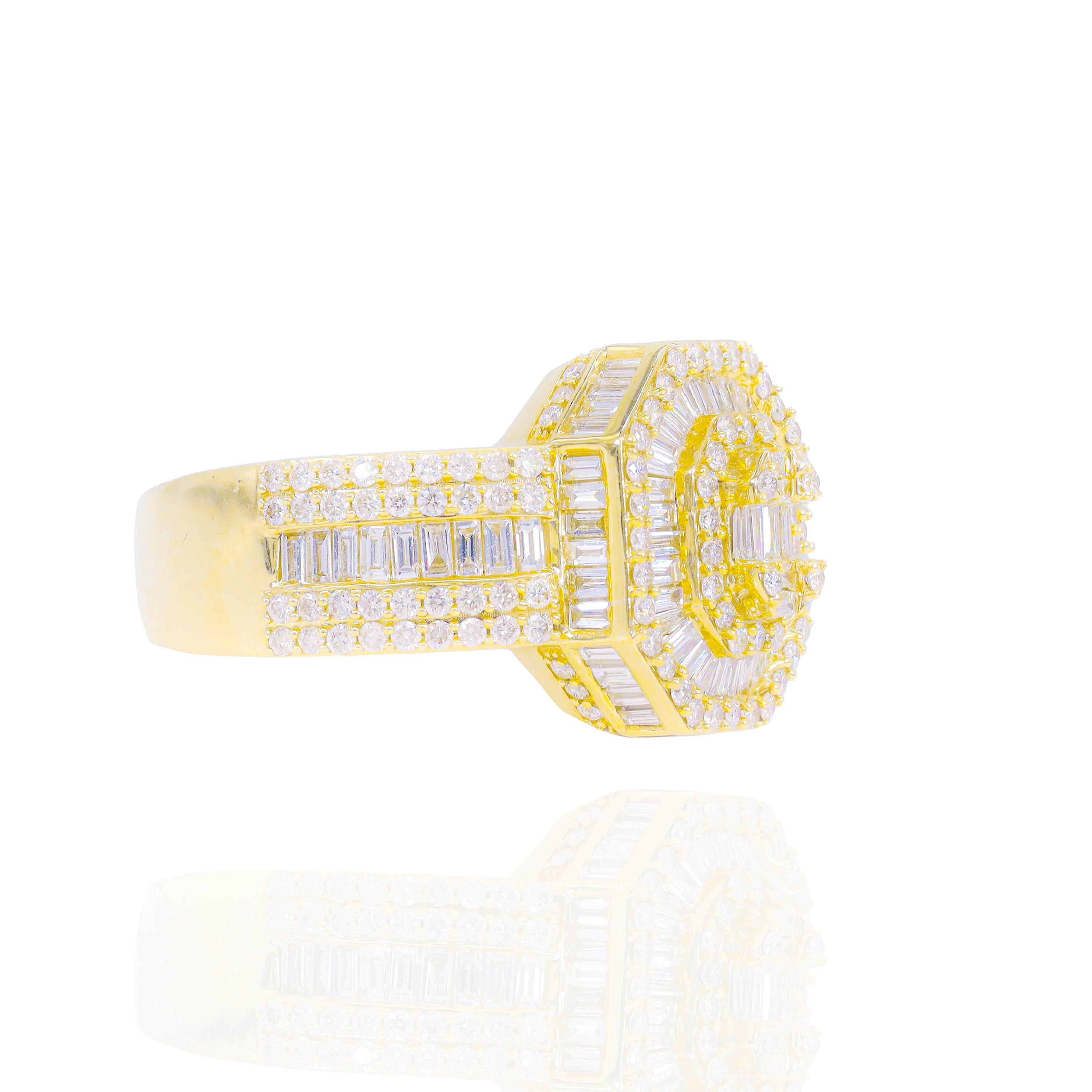 Oval Baguette and Round Diamond Men's Ring