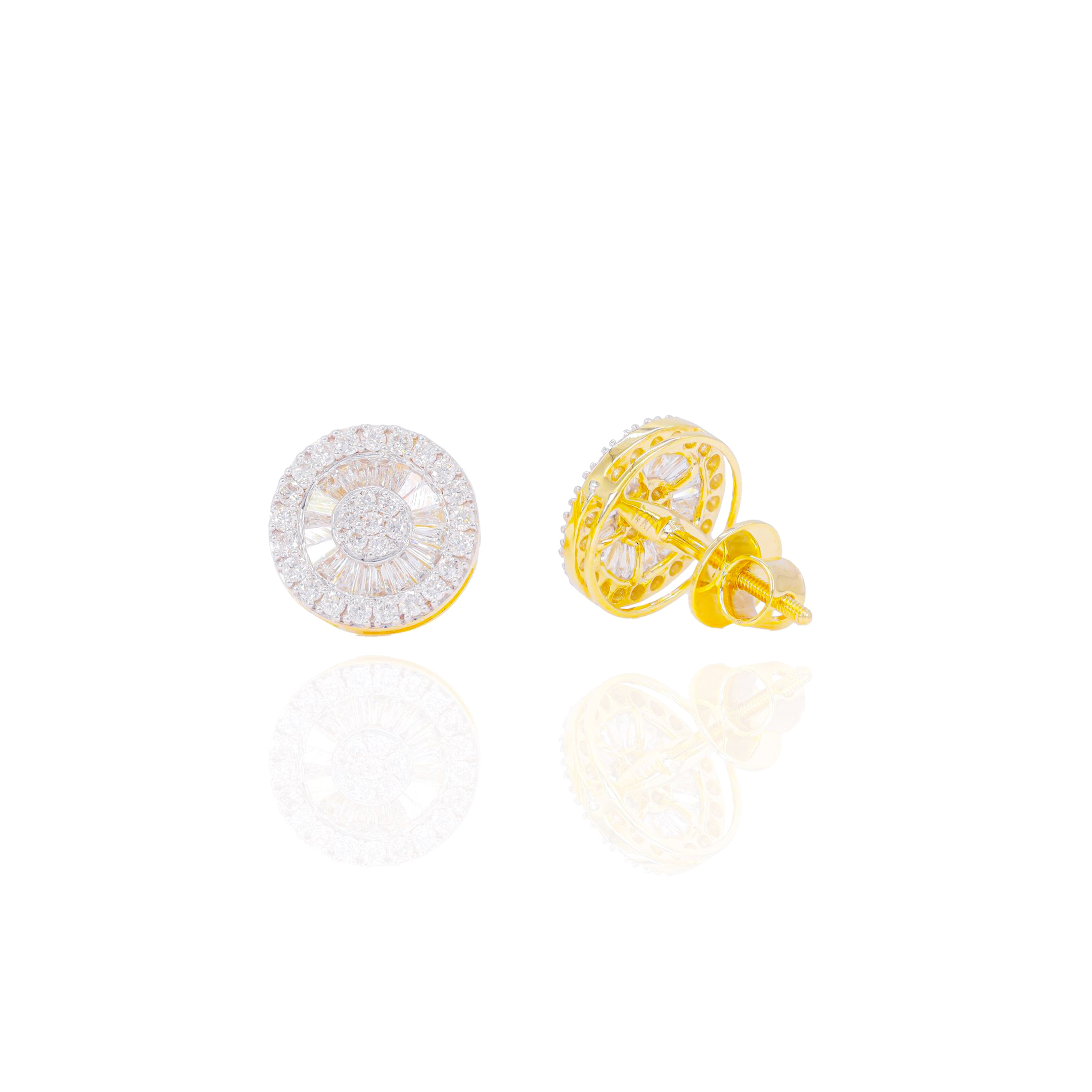 Cluster Diamond Earrings w/ Baguette Diamond Border