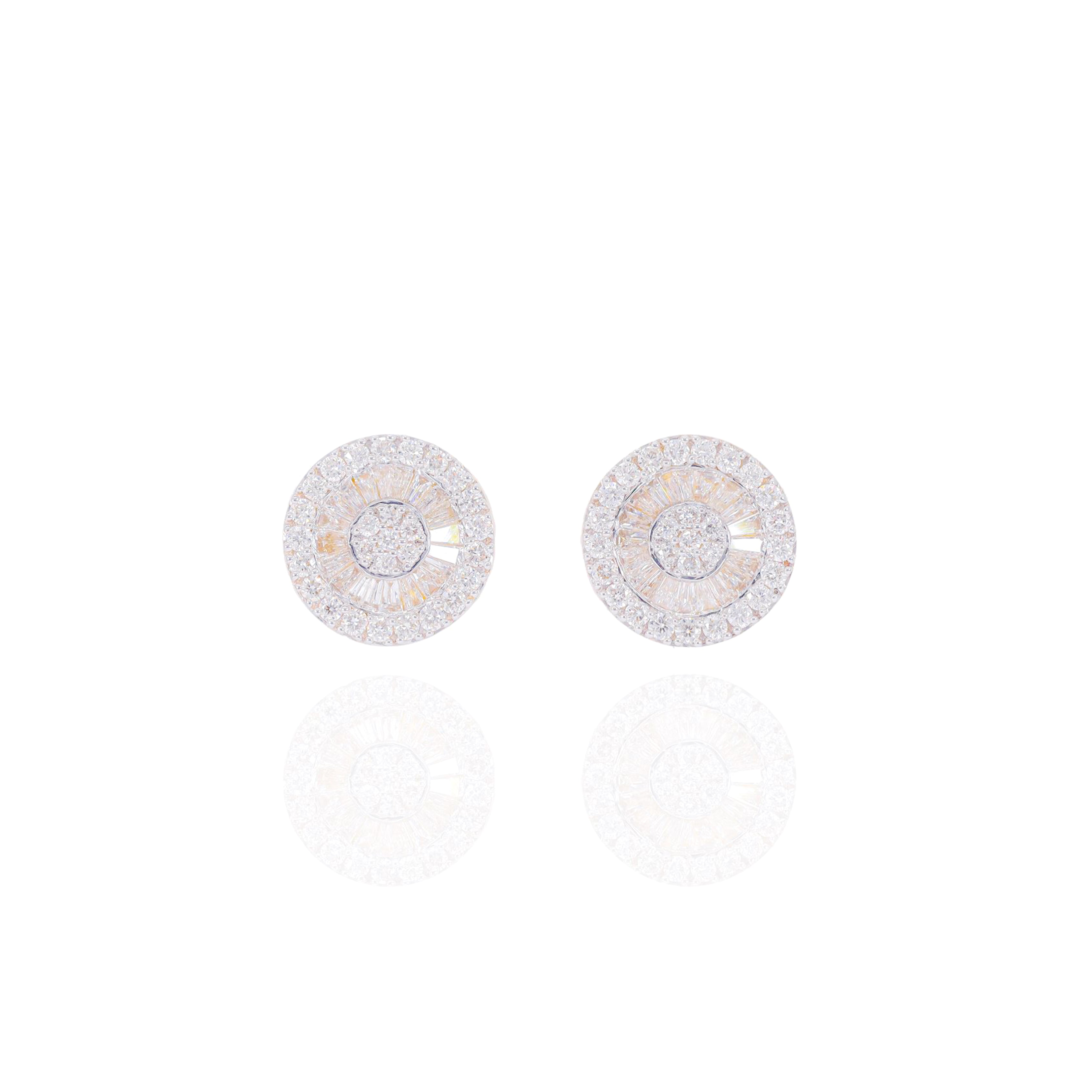 Cluster Diamond Earrings w/ Baguette Diamond Border