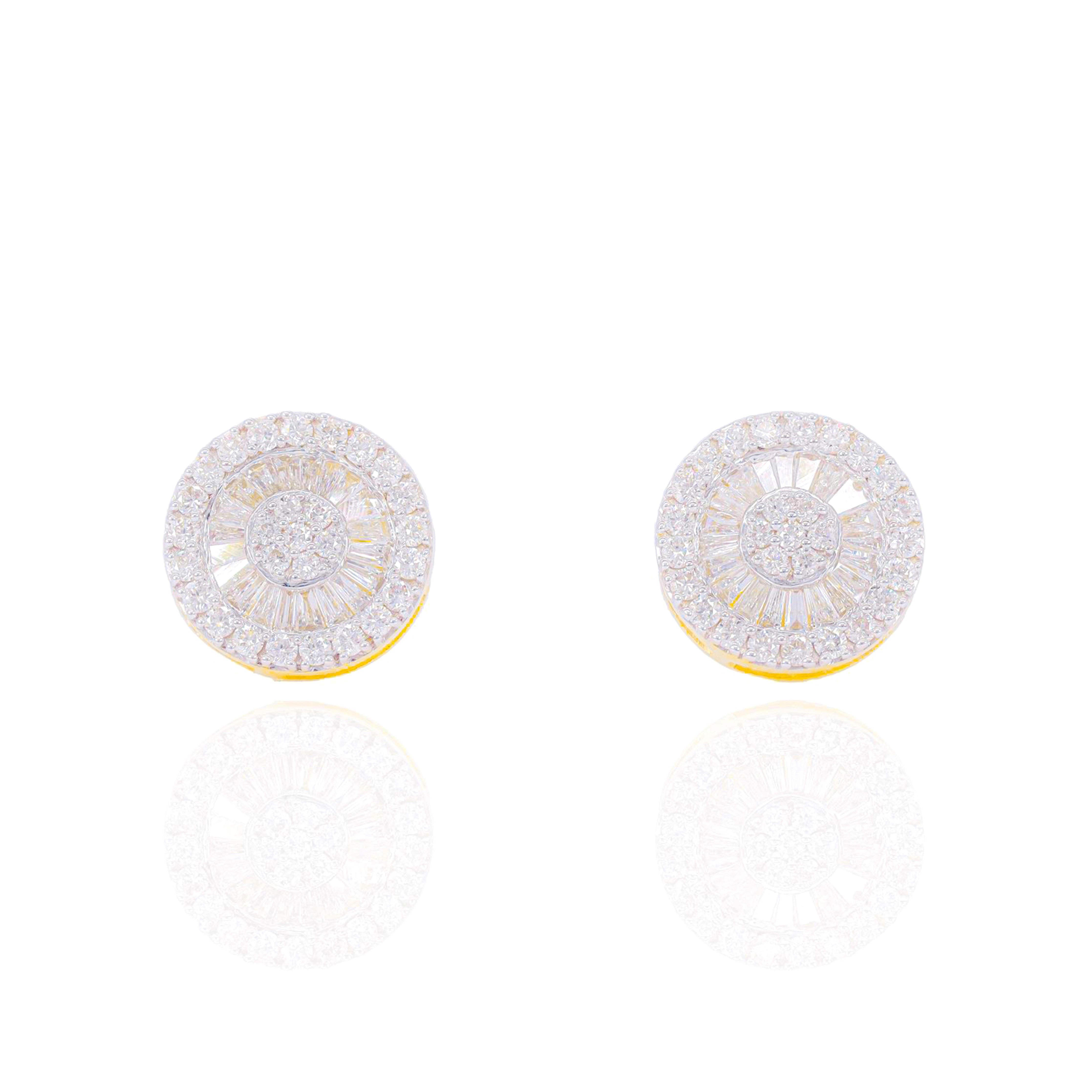 Cluster Diamond Earrings w/ Baguette Diamond Border