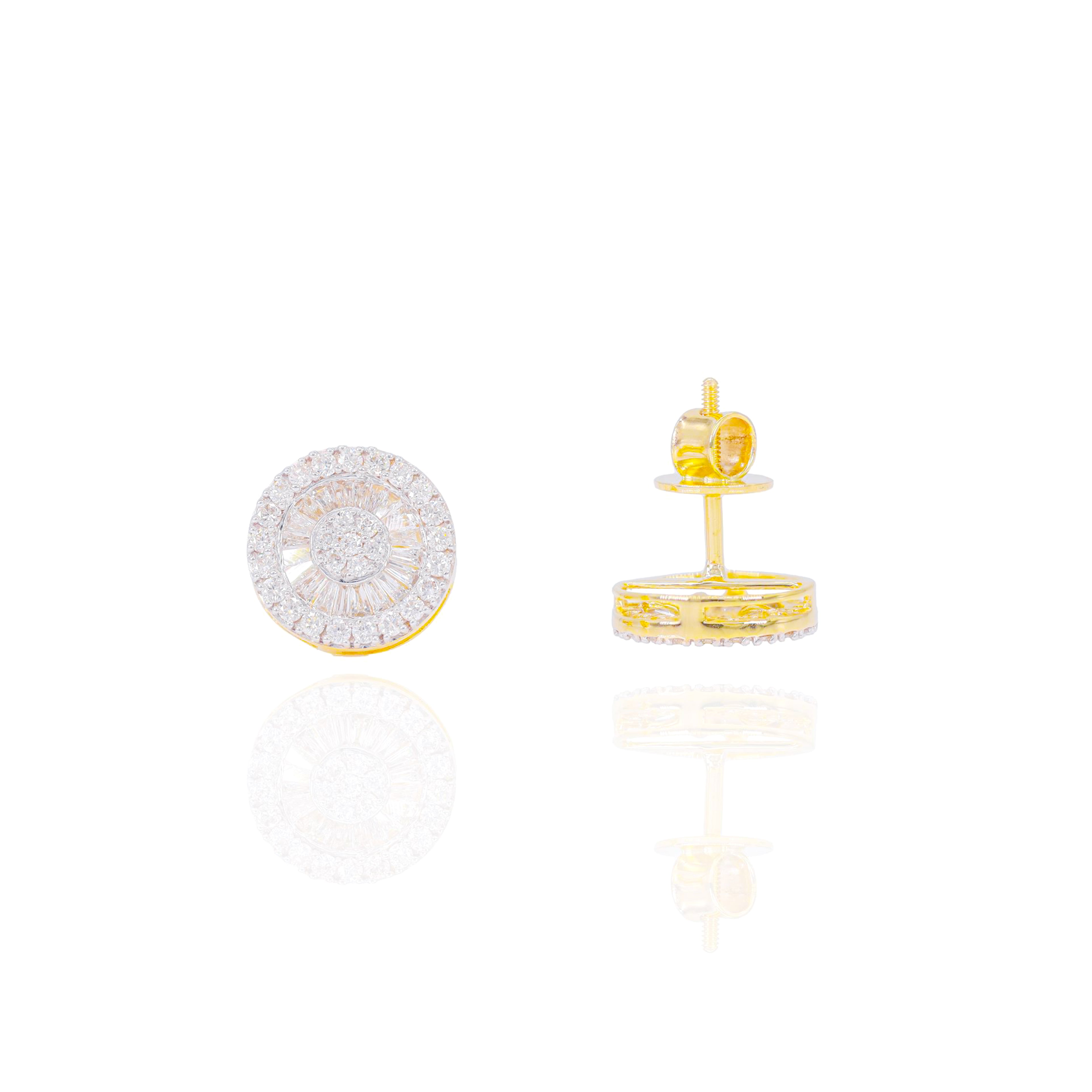 Cluster Diamond Earrings w/ Baguette Diamond Border
