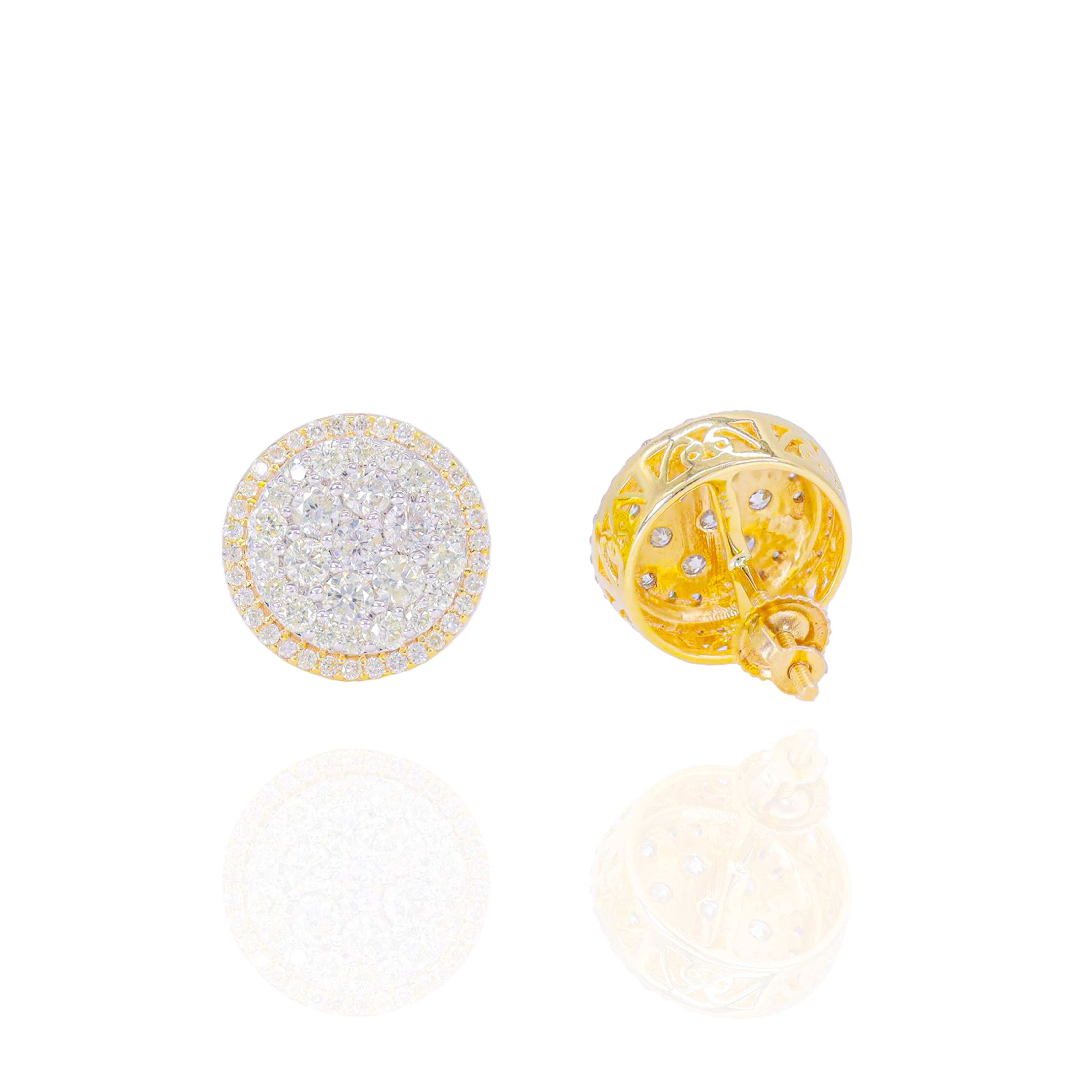 Large Round Cluster Yellow Gold Earrings