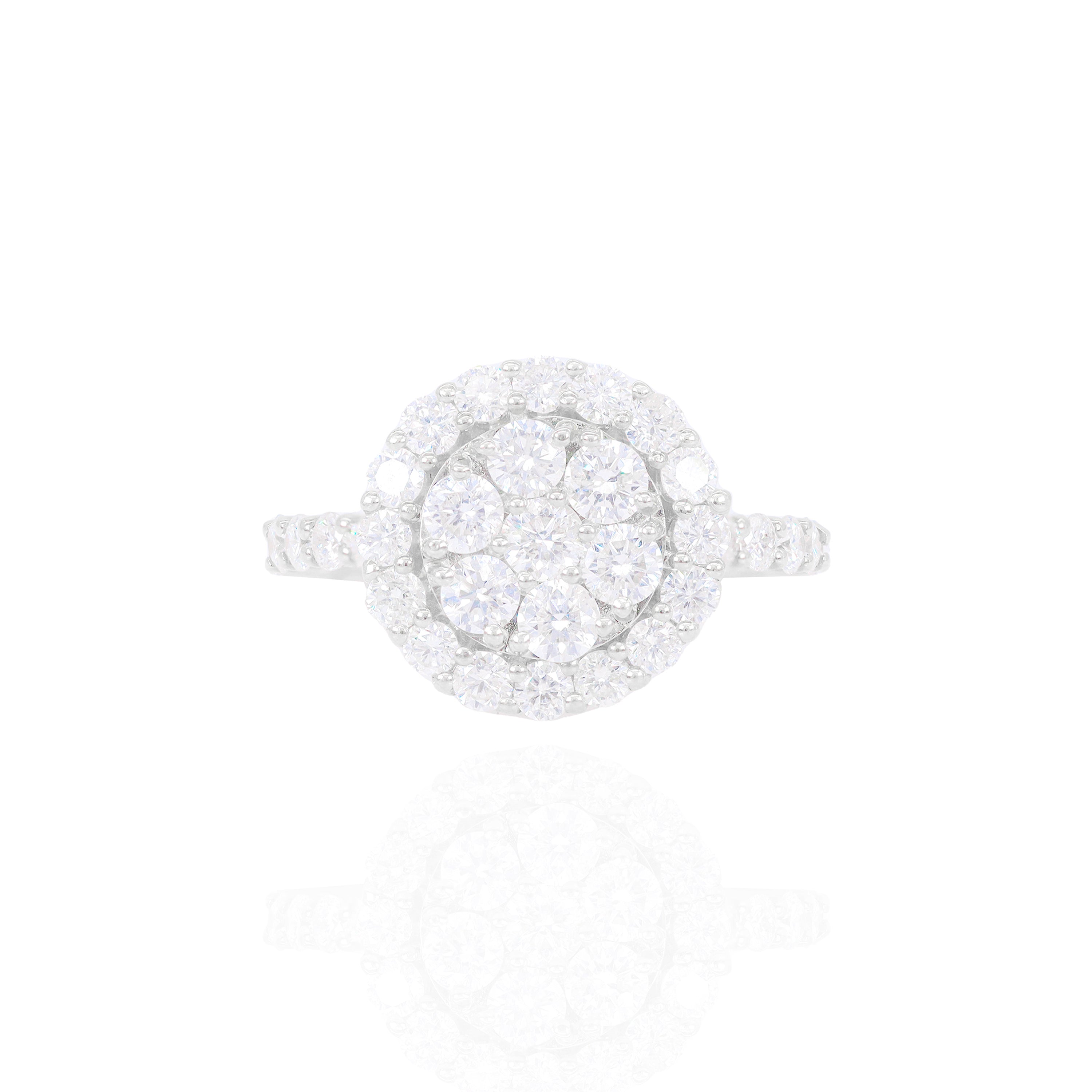 Fine Round Brilliant Pointer with Halo Diamond Engagement Ring & Band