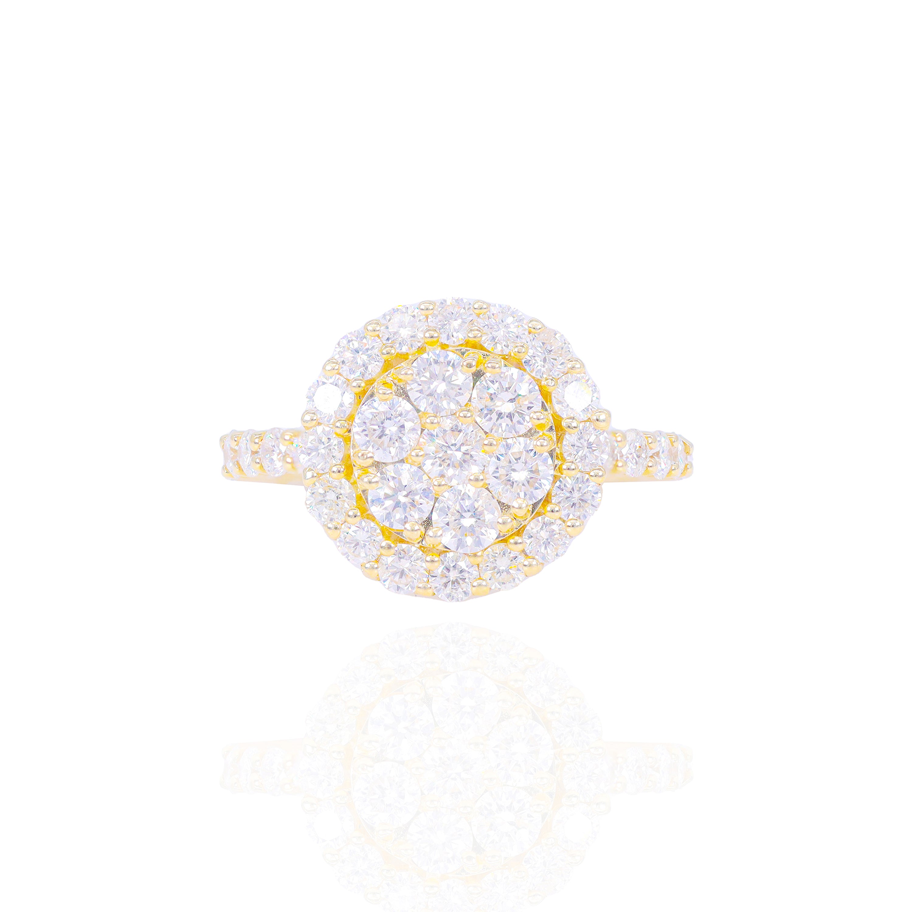 Fine Round Brilliant Pointer with Halo Diamond Engagement Ring & Band