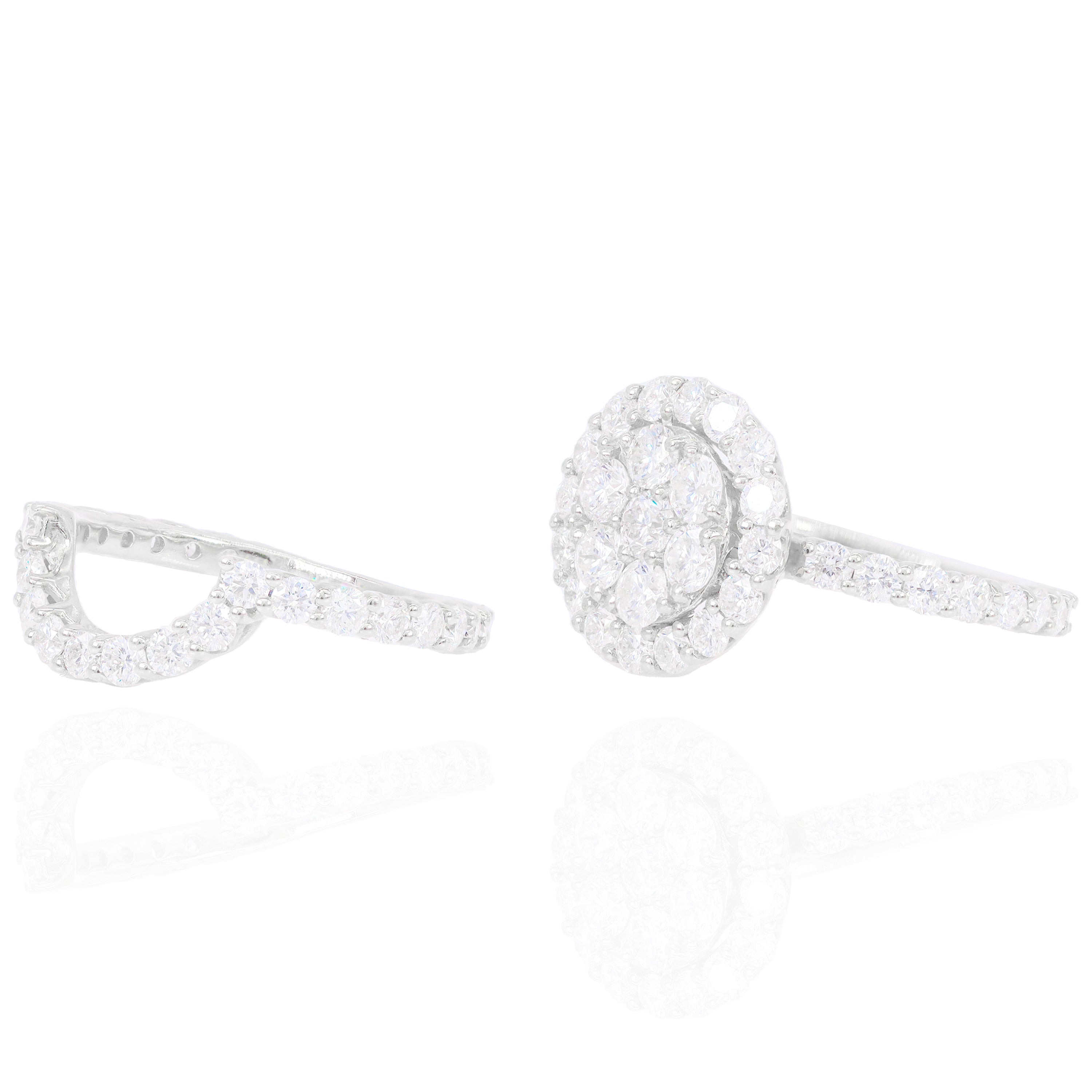 Fine Round Brilliant Pointer with Halo Diamond Engagement Ring & Band