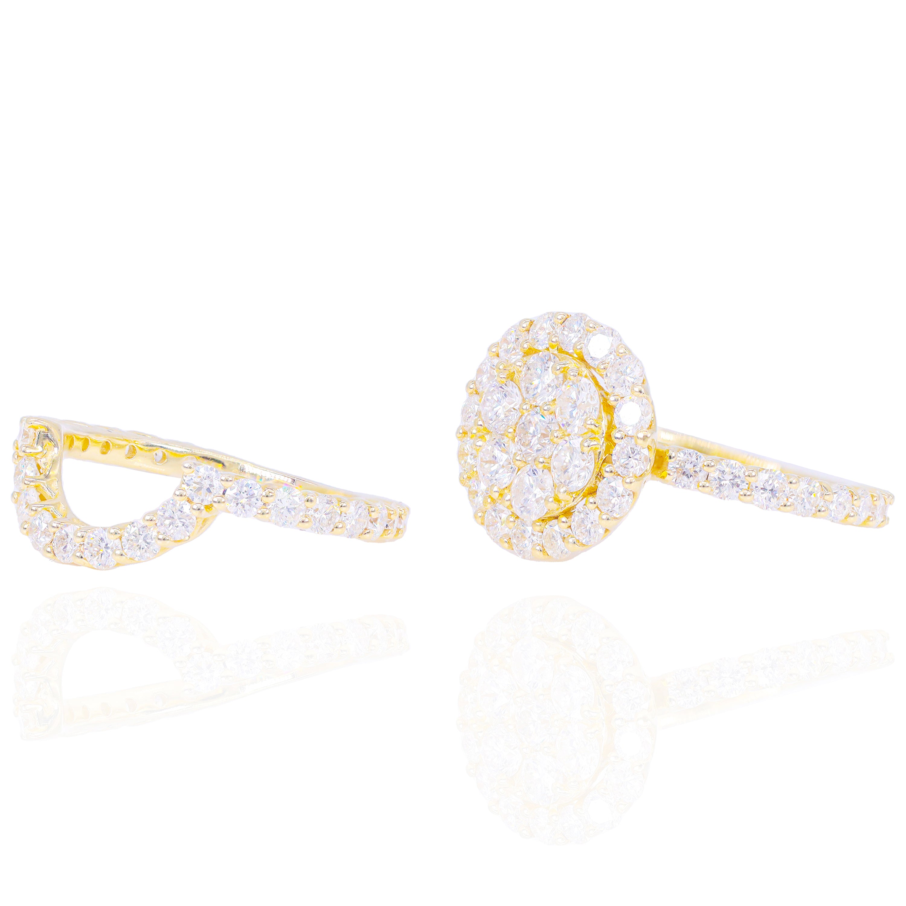 Fine Round Brilliant Pointer with Halo Diamond Engagement Ring & Band