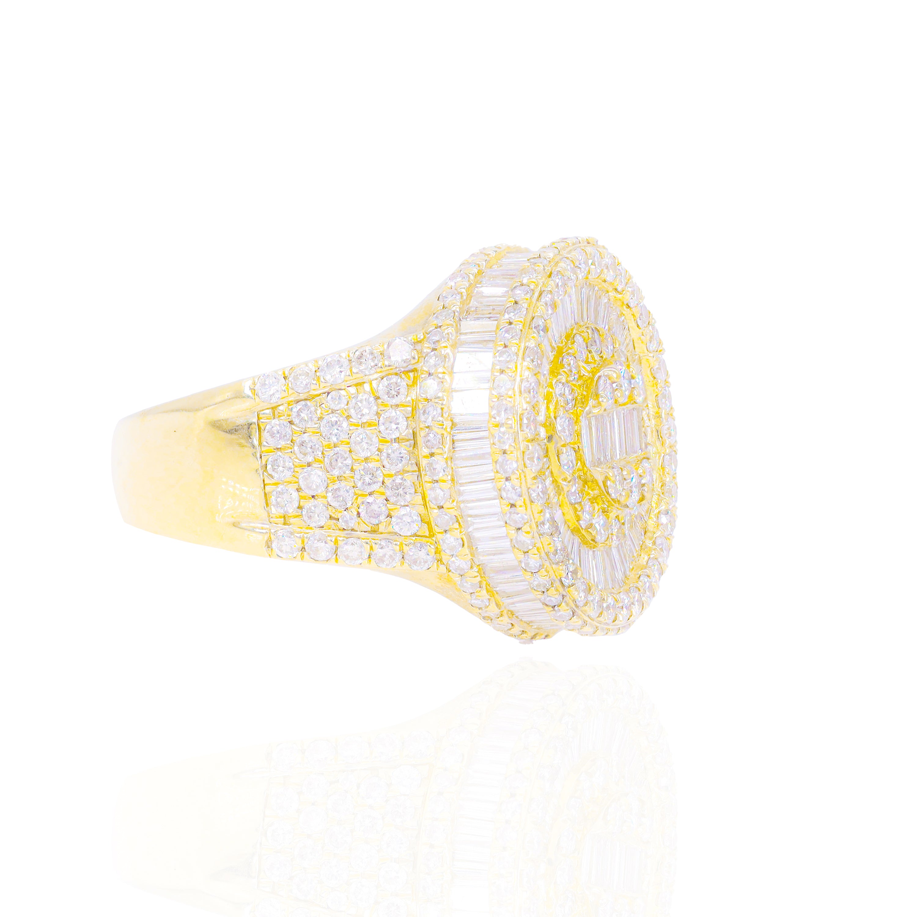 Round Spiral Baguette and Round Diamond Men's Ring