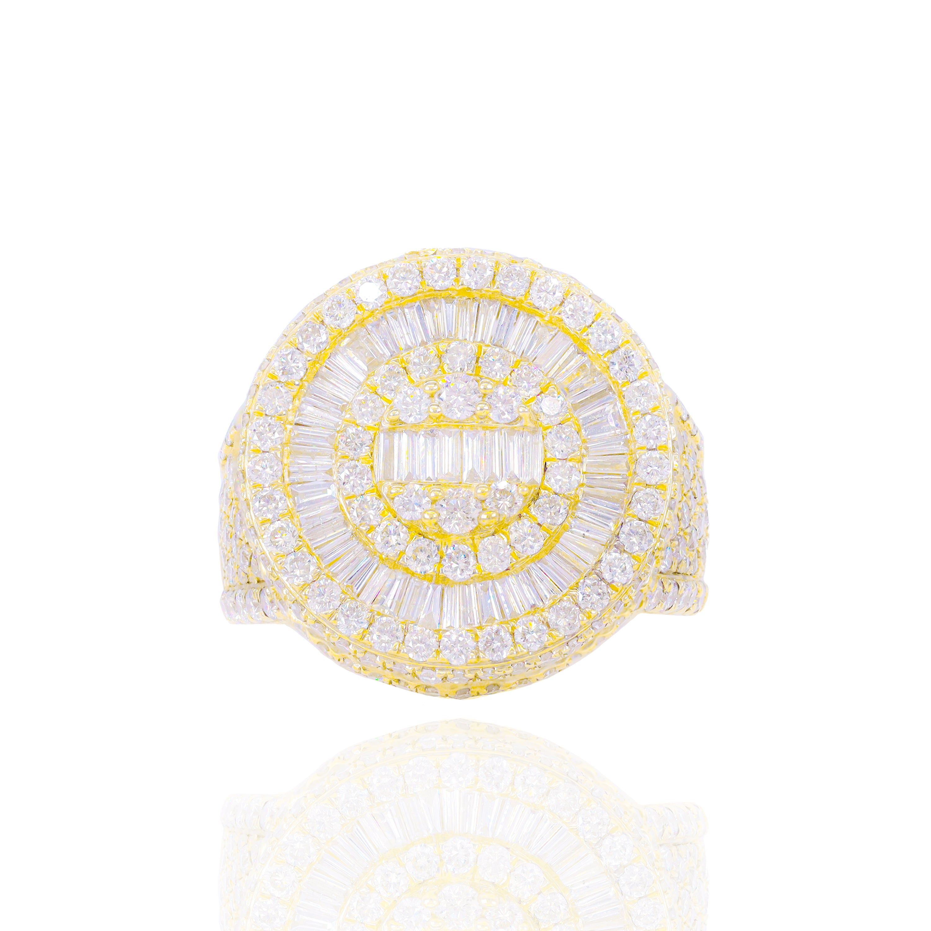 Round Spiral Baguette and Round Diamond Men's Ring