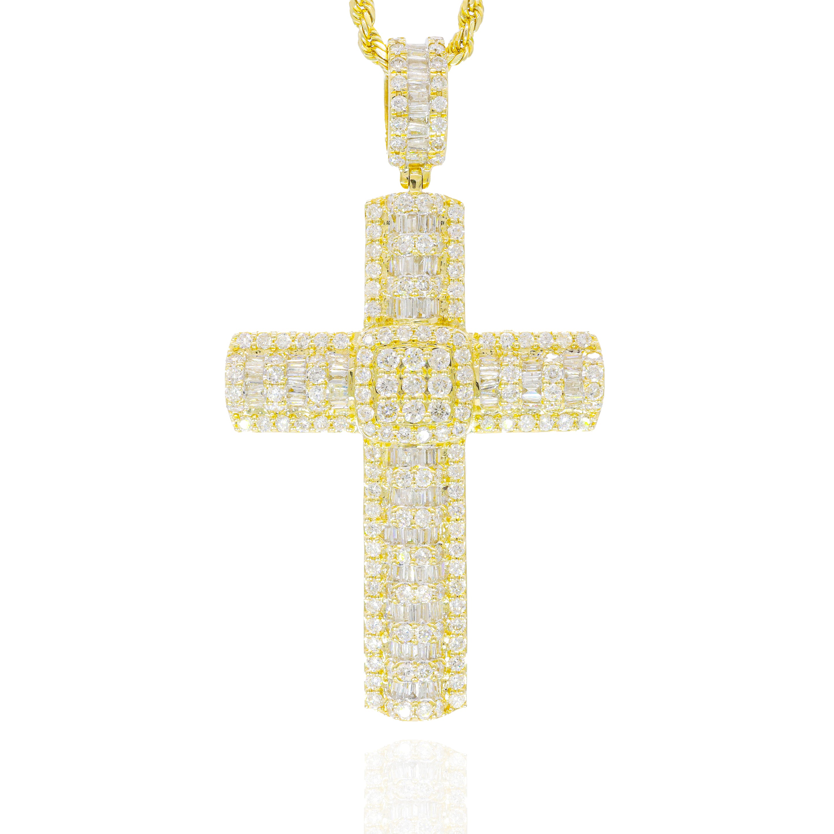 Cross with Baguette and Round Diamond Pendant