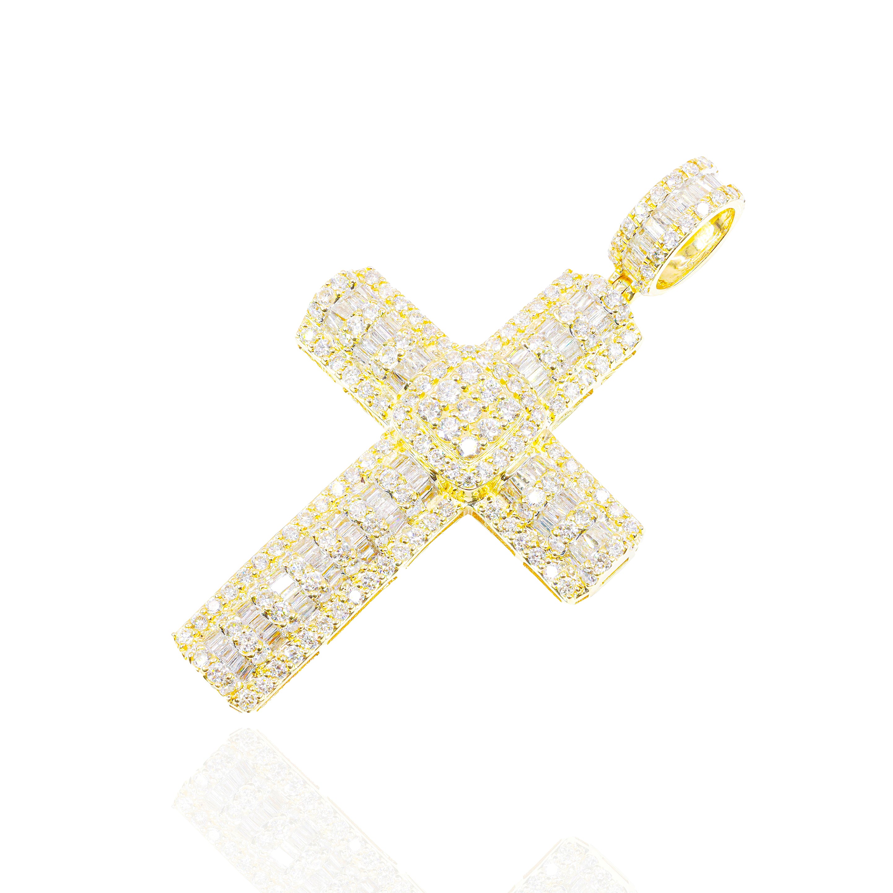 Cross with Baguette and Round Diamond Pendant