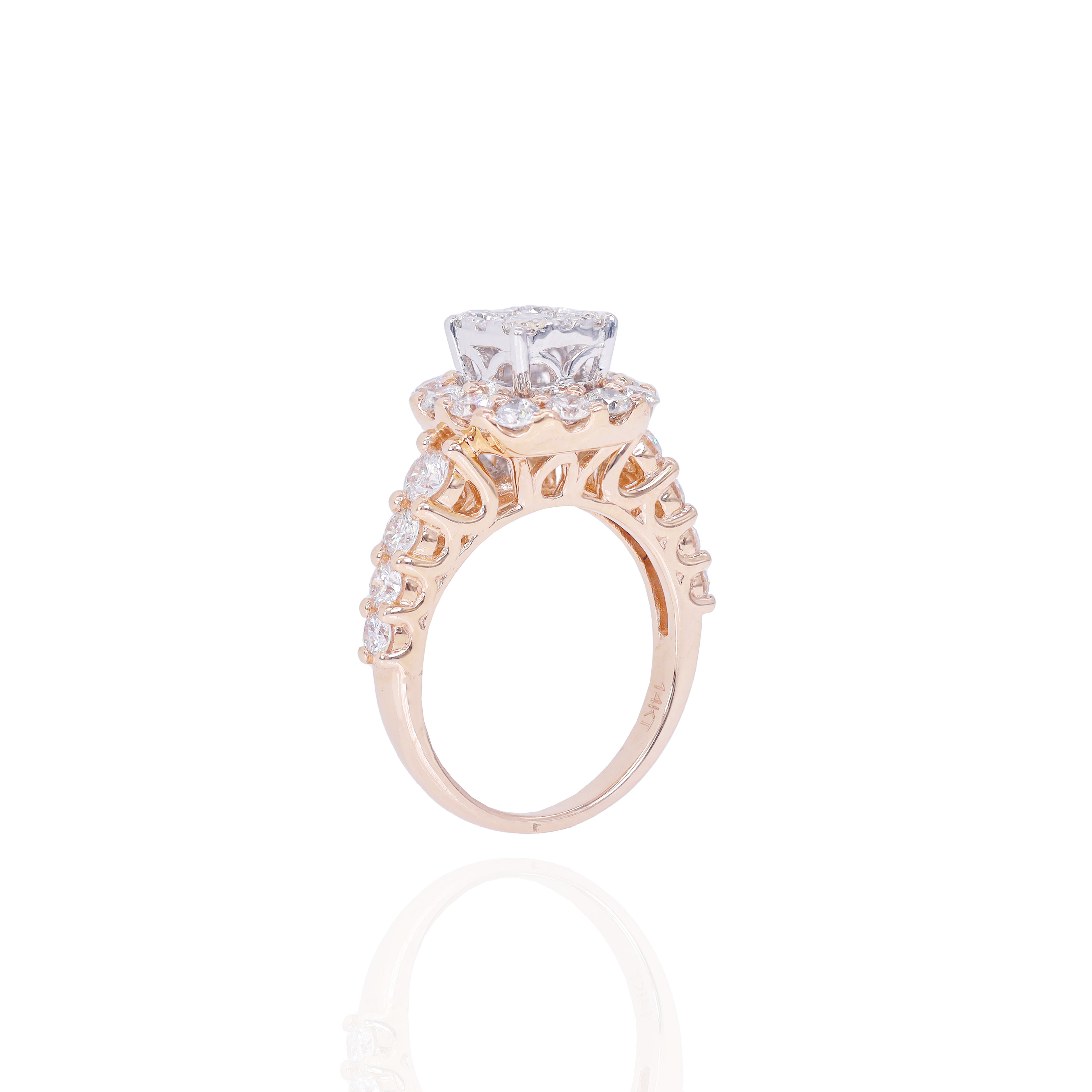 Square Shaped with Halo Two Tone Diamond Engagement Ring