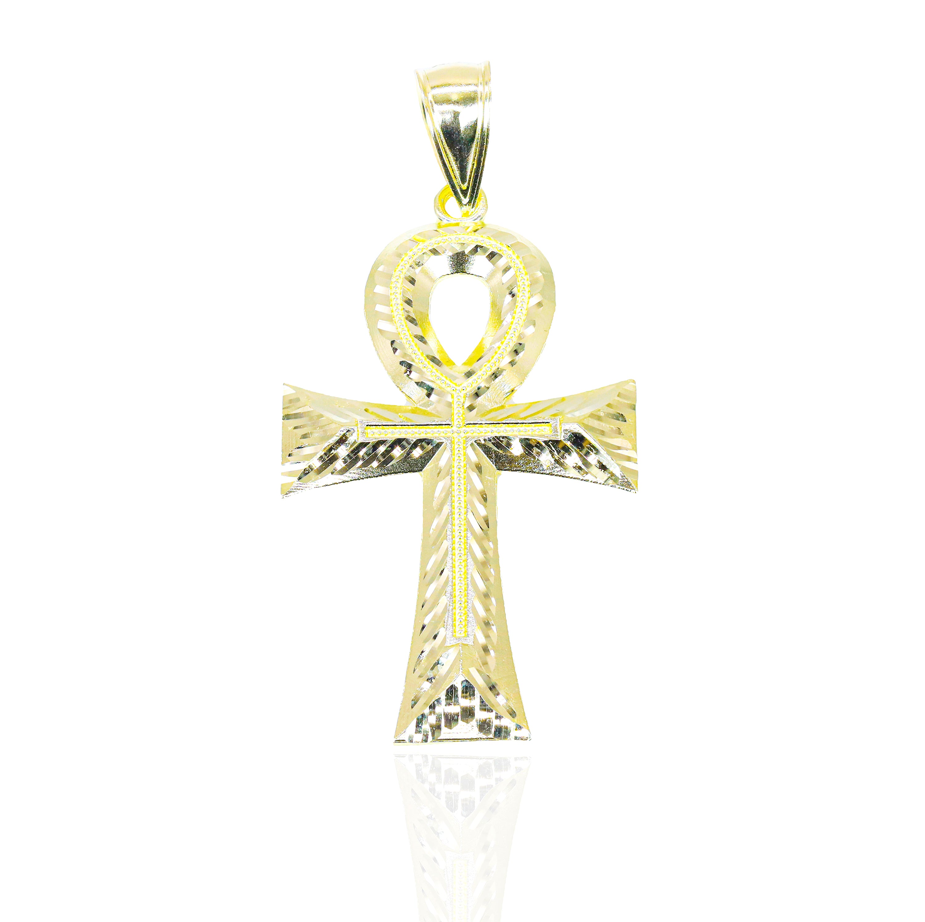 10KT Yellow Gold Small/Large Fluted Ankh Solid Gold Pendant