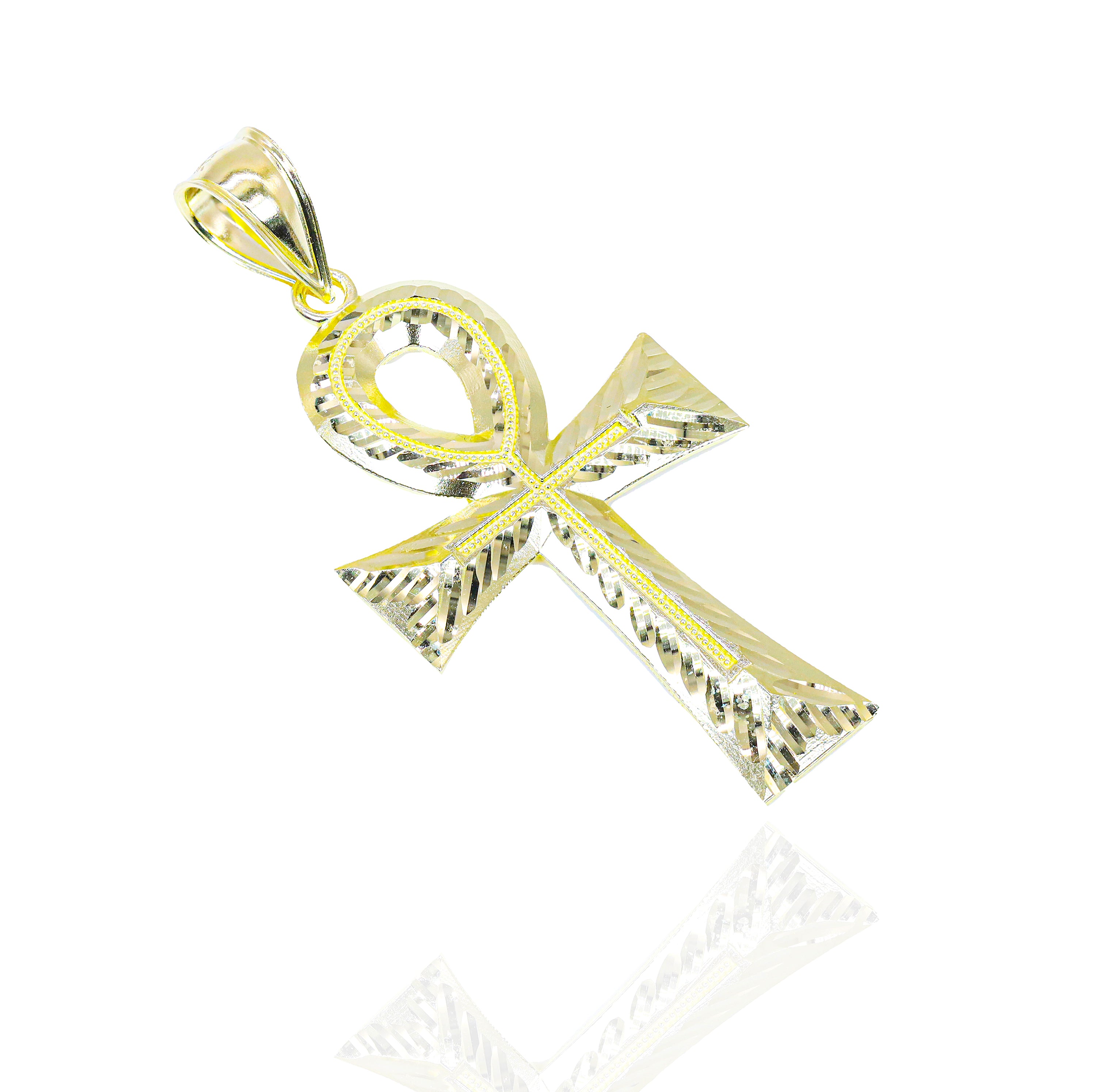 10KT Yellow Gold Small/Large Fluted Ankh Solid Gold Pendant