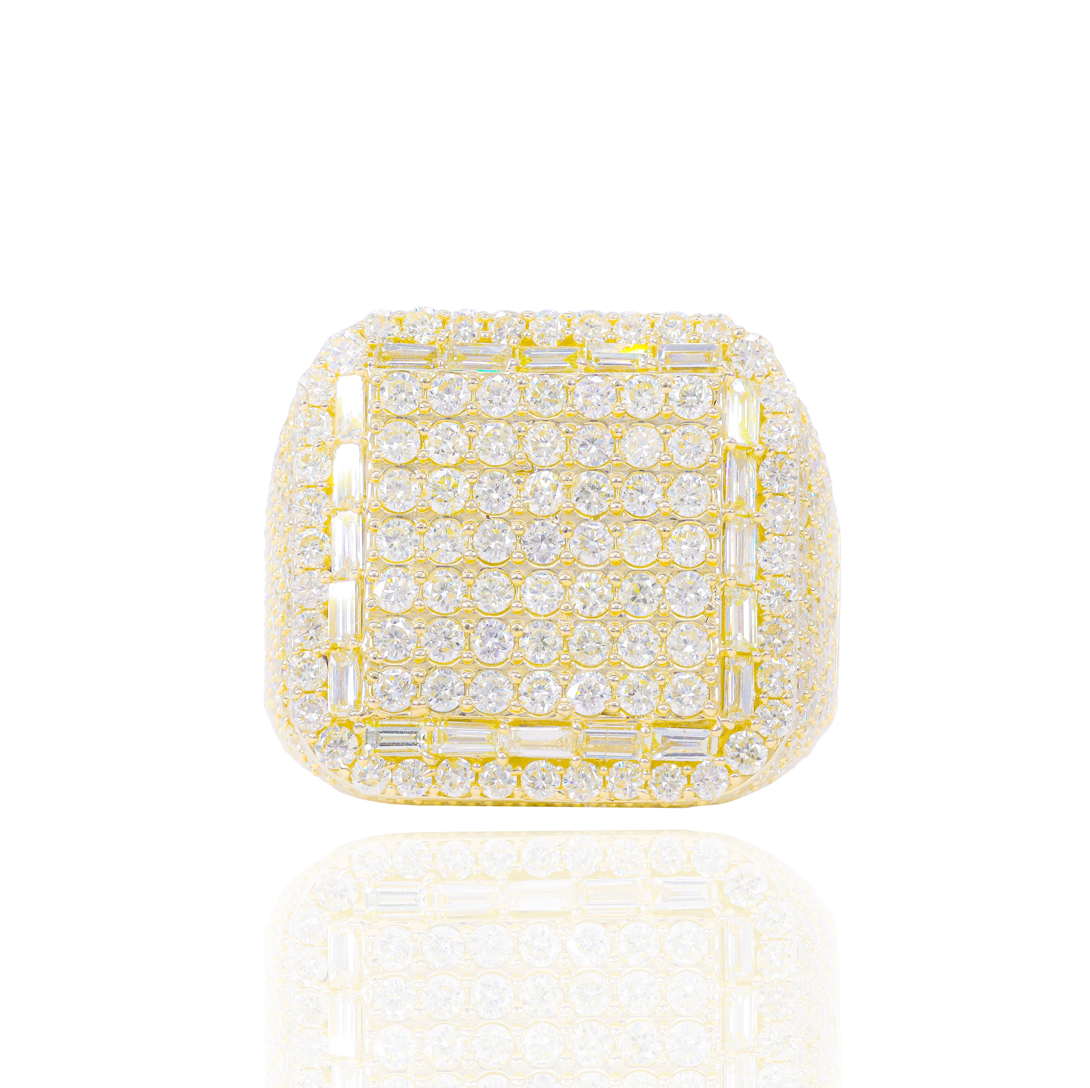 Diamond Square Ring with Baguette Border