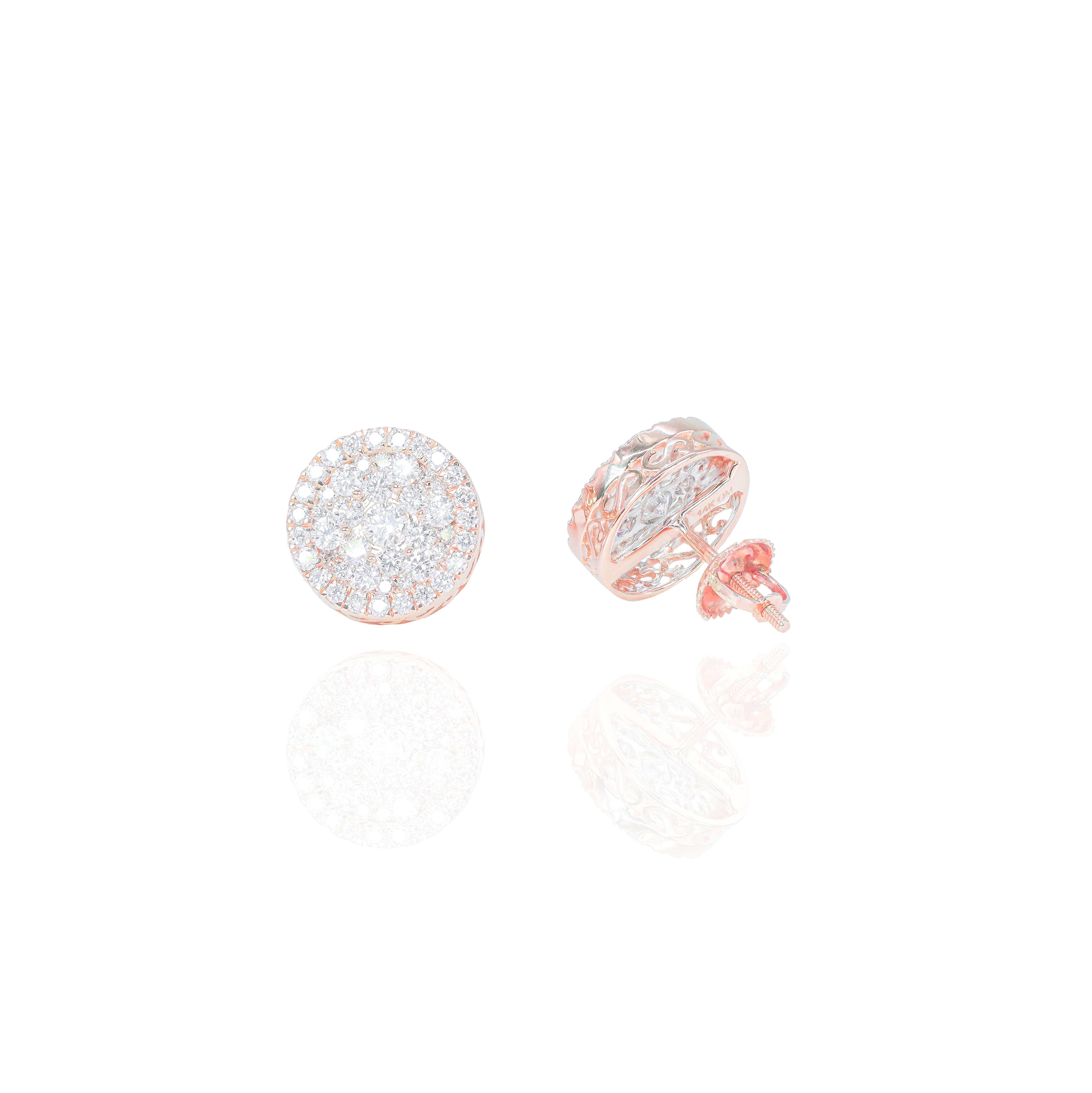 Round Cluster Diamond Earrings with Diamond Border
