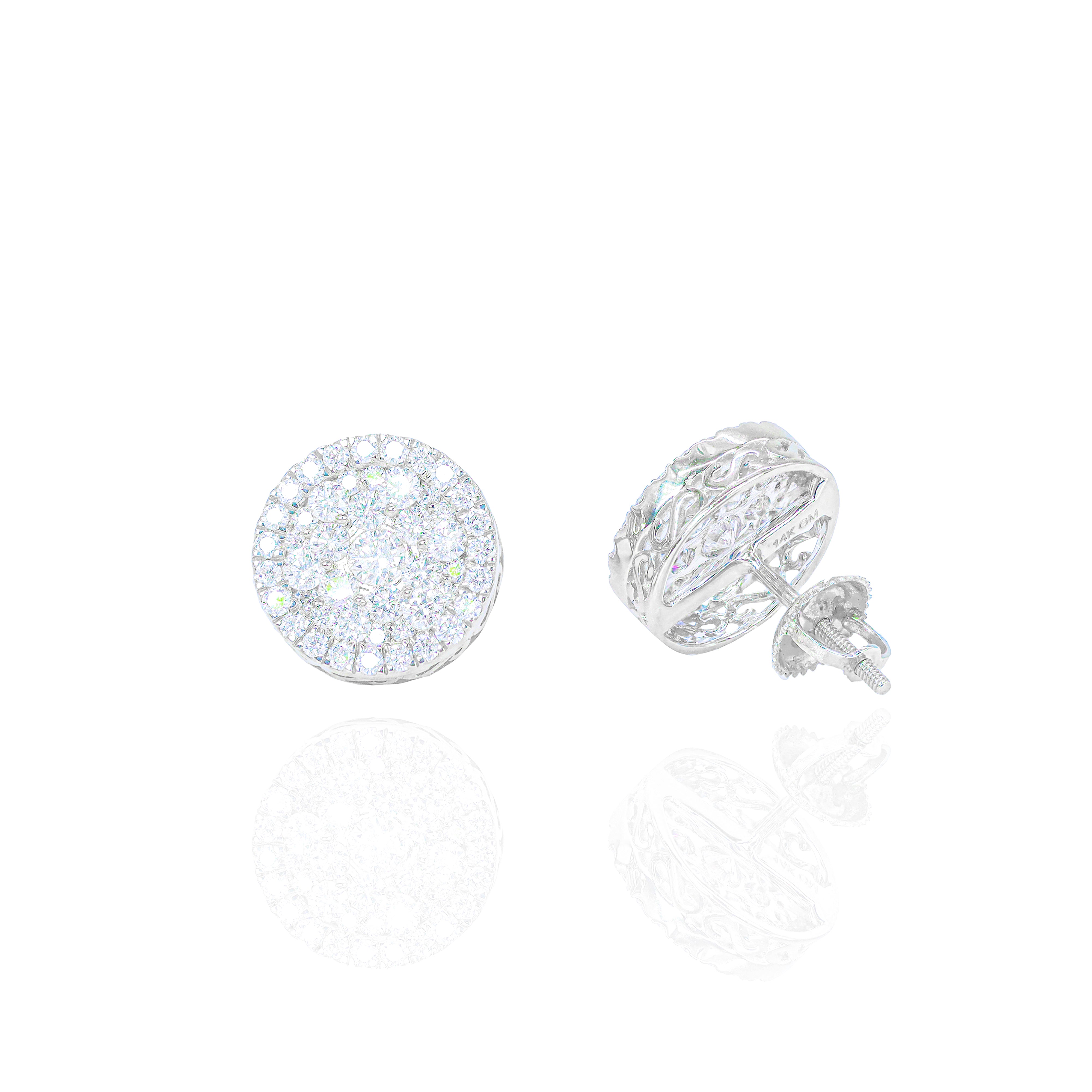 Round Cluster Diamond Earrings with Diamond Border