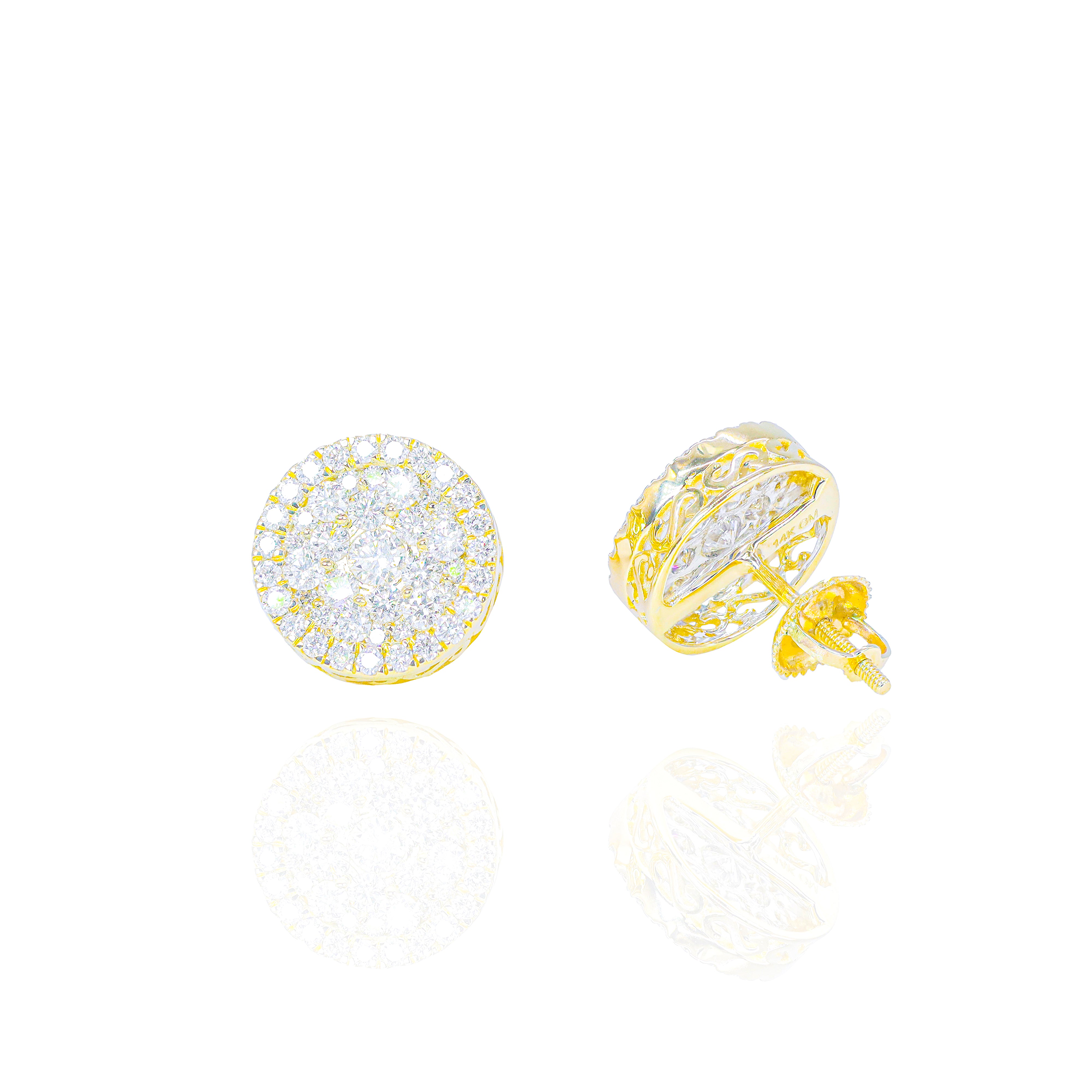 Round Cluster Diamond Earrings with Diamond Border