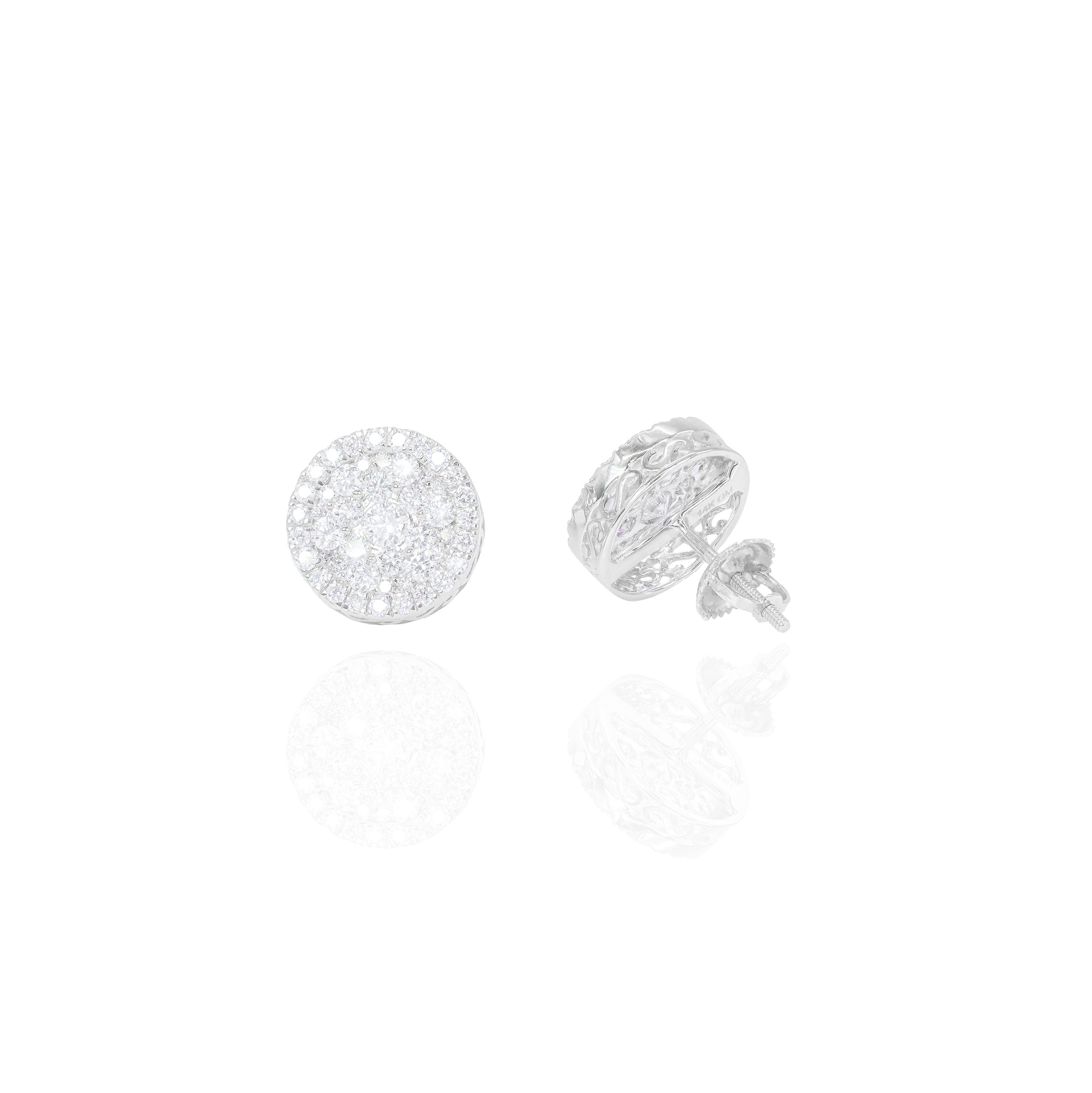 Round Cluster Diamond Earrings with Diamond Border