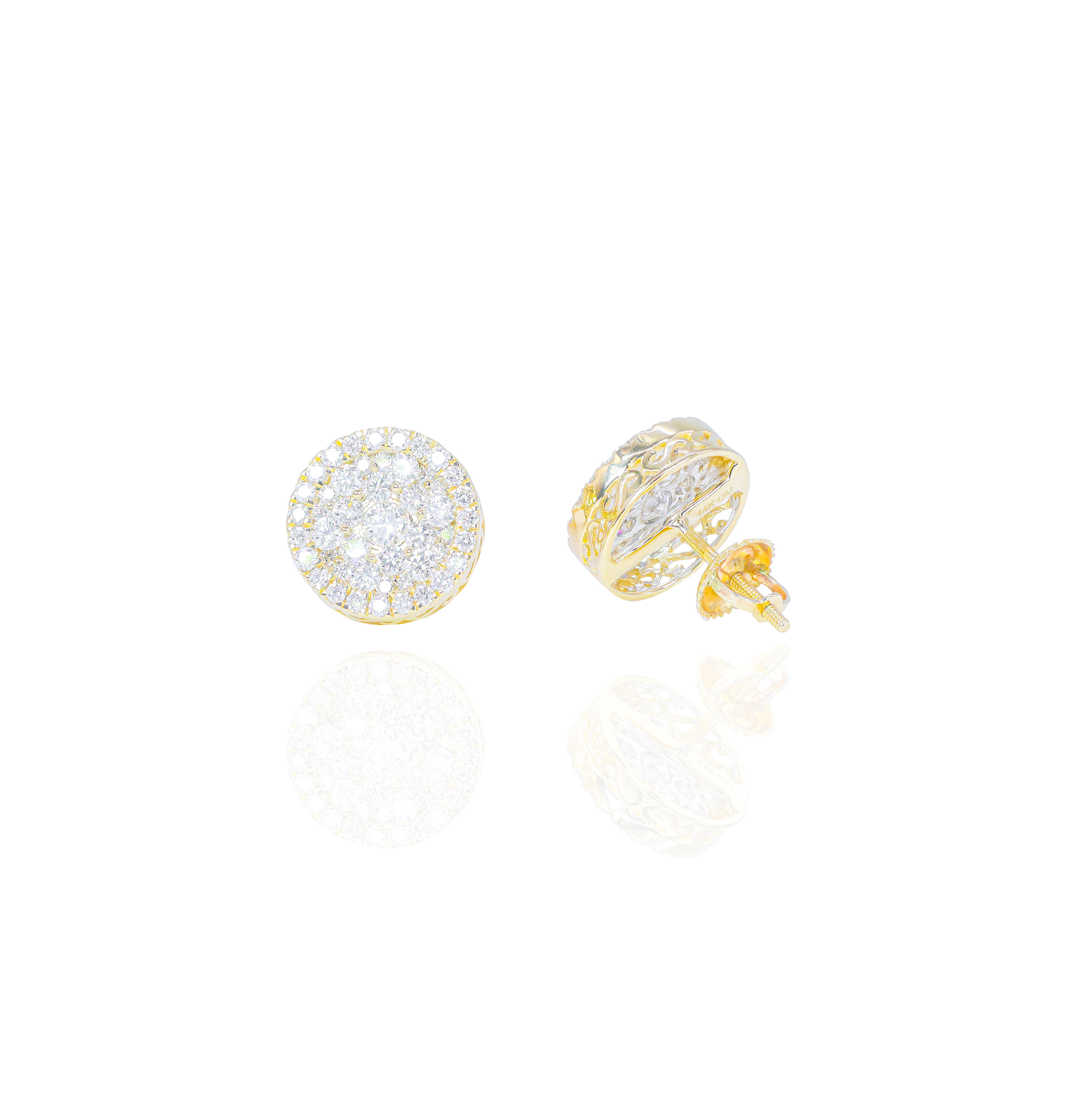 Round Cluster Diamond Earrings with Diamond Border