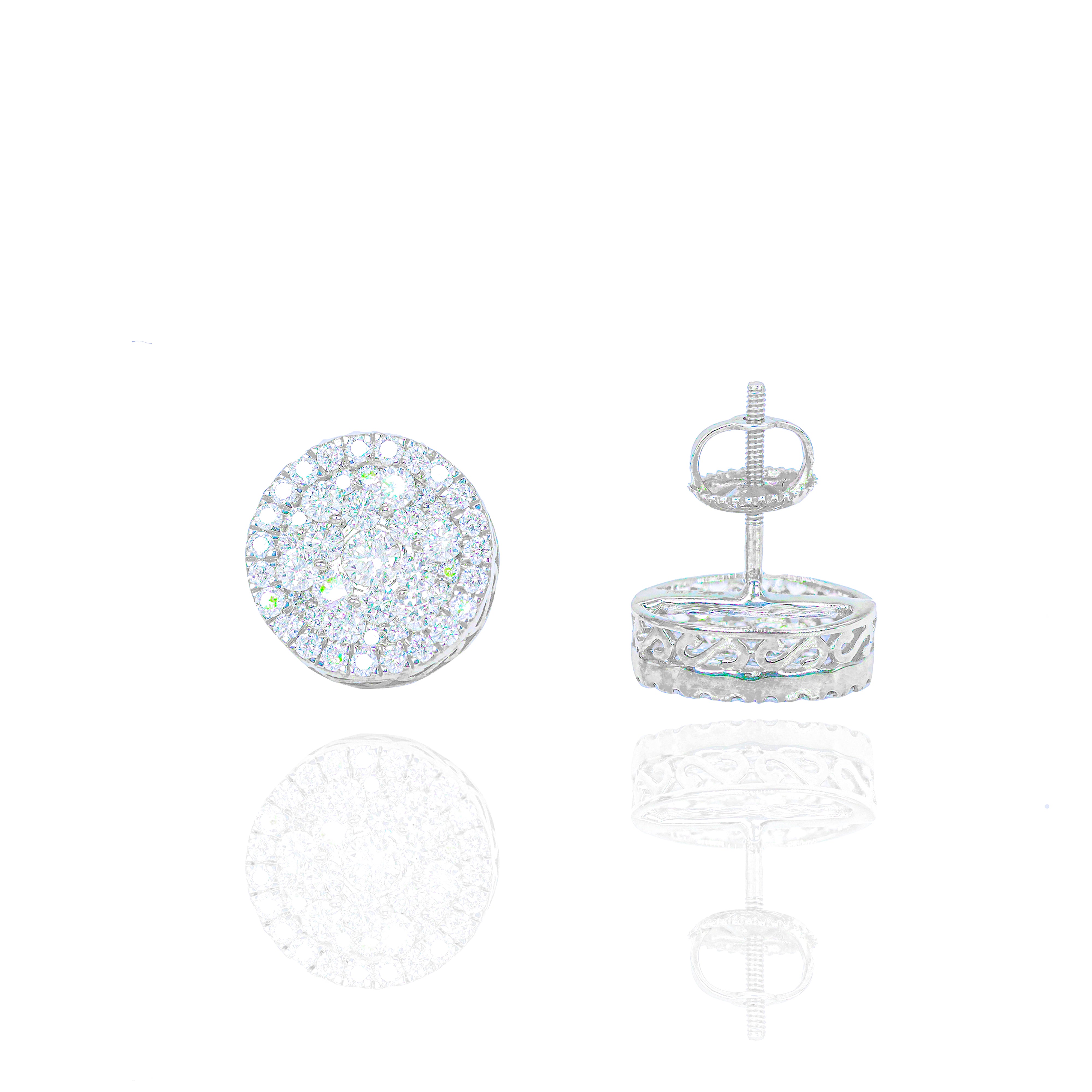 Round Cluster Diamond Earrings with Diamond Border
