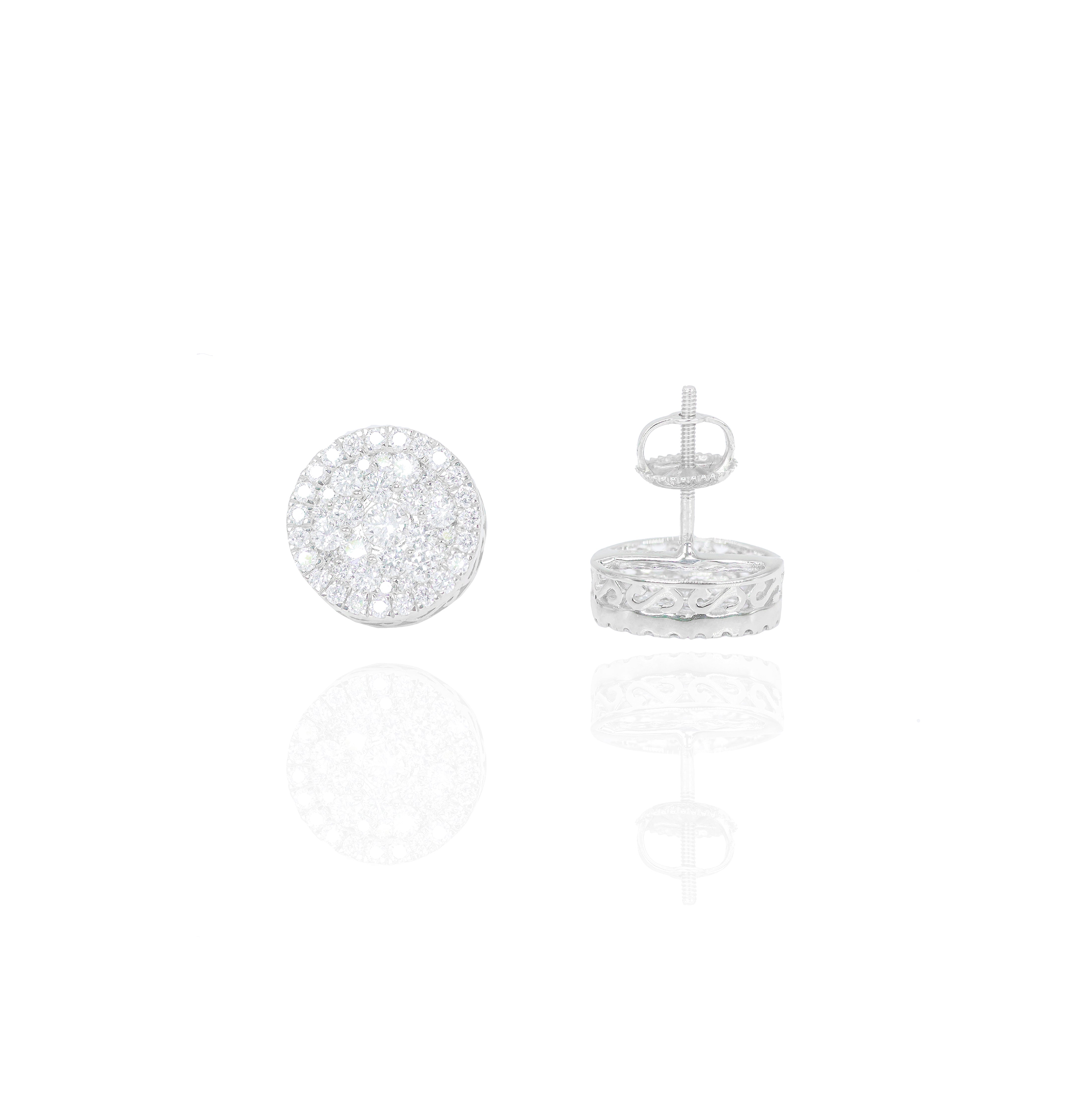 Round Cluster Diamond Earrings with Diamond Border