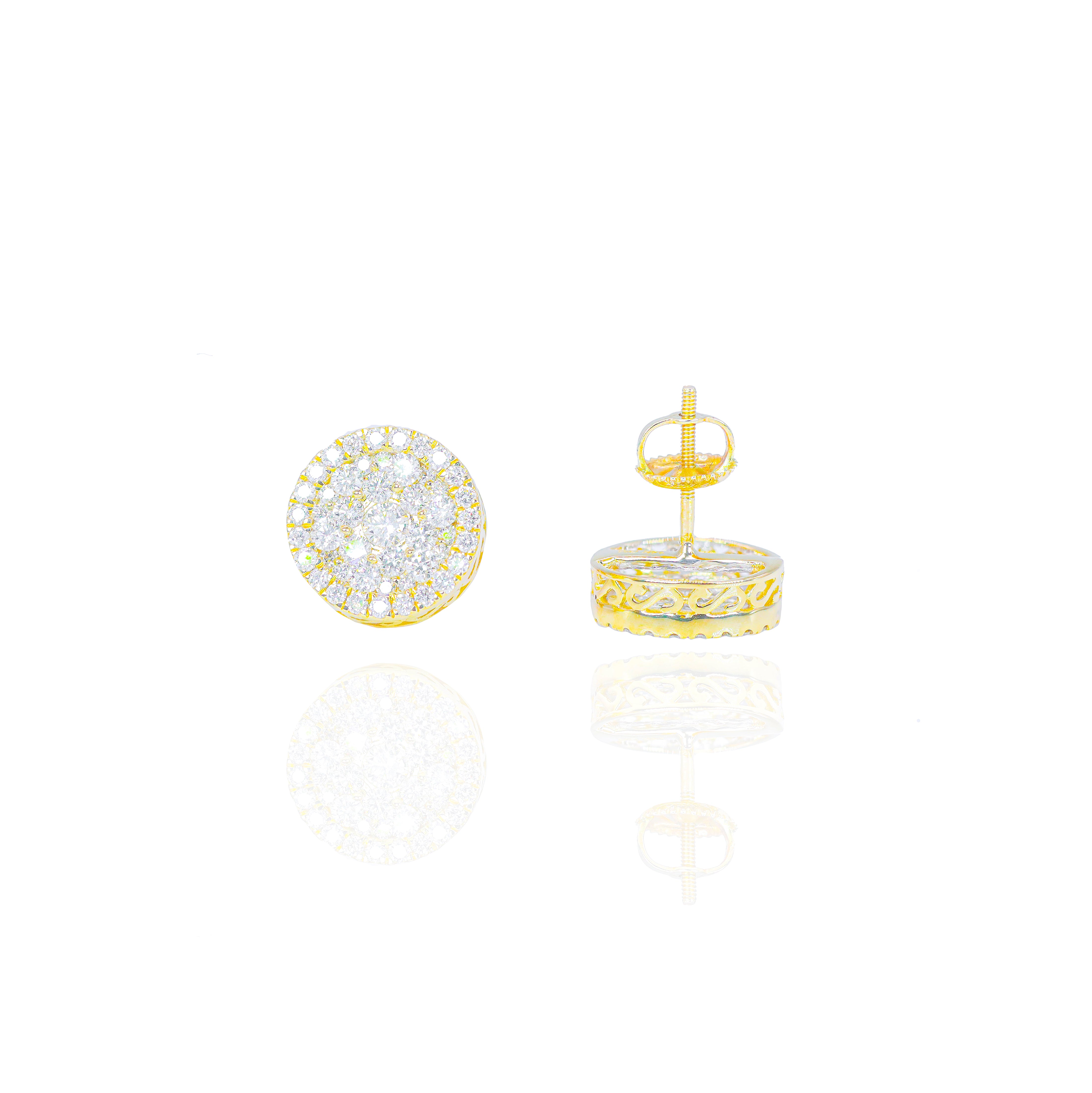 Round Cluster Diamond Earrings with Diamond Border