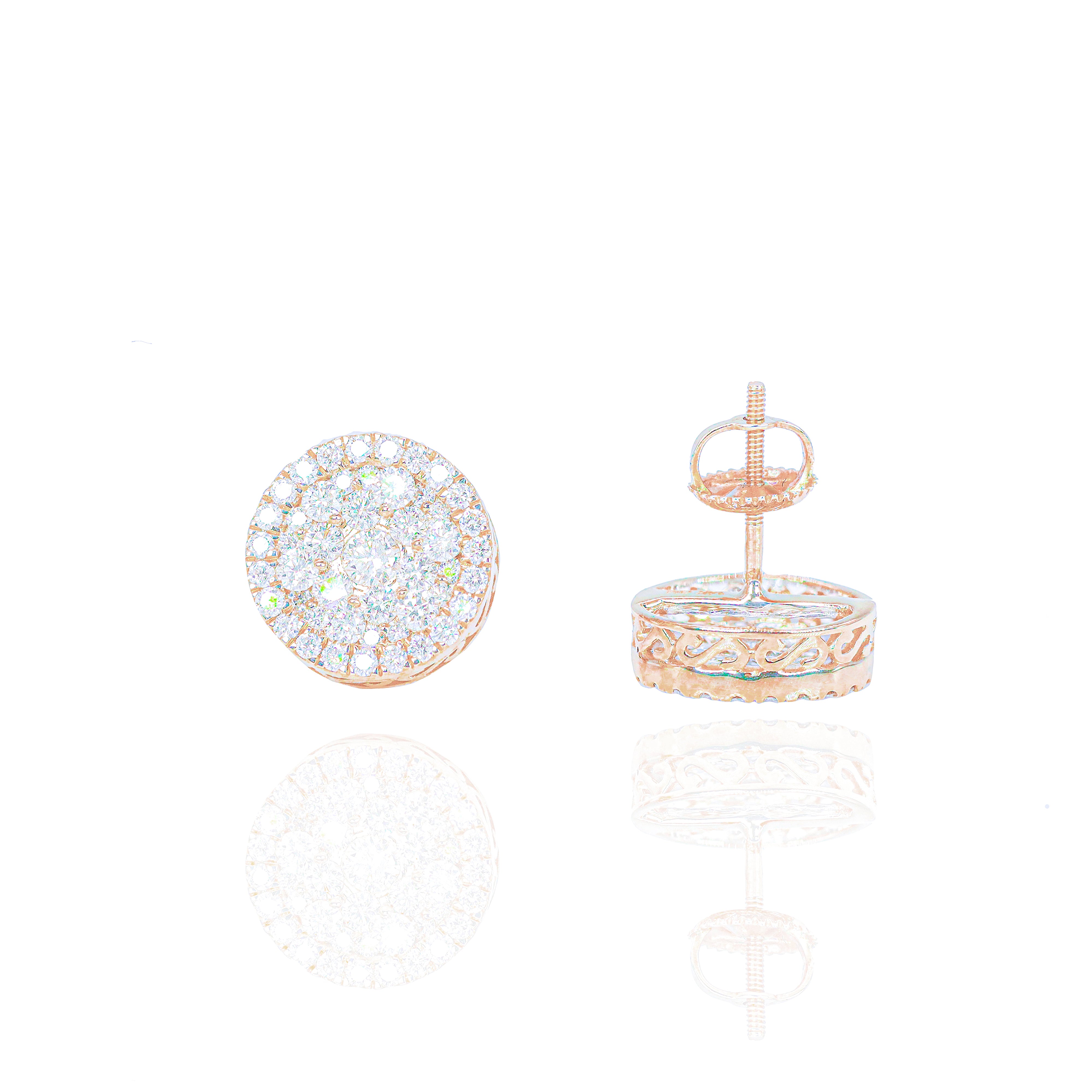 Round Cluster Diamond Earrings with Diamond Border