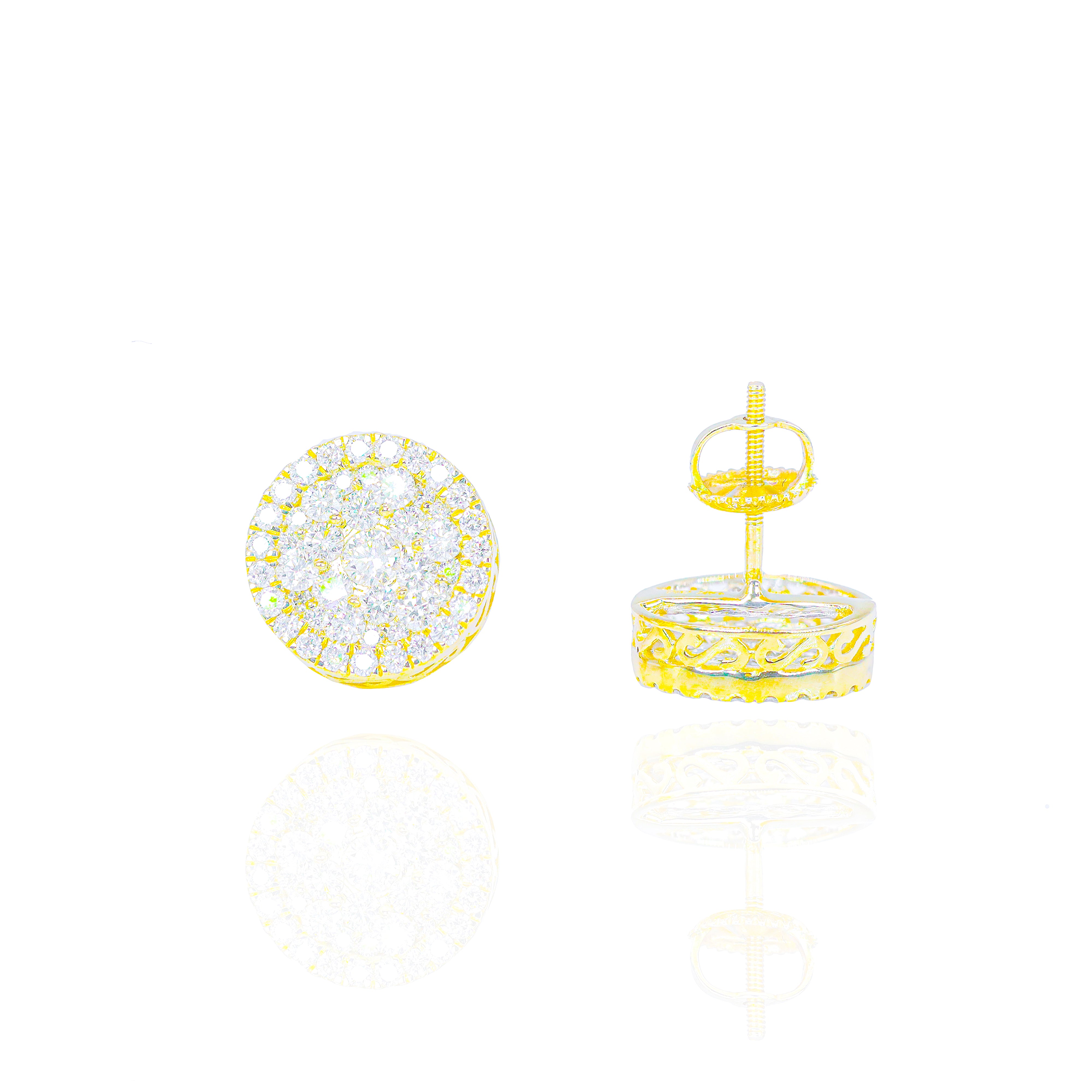 Round Cluster Diamond Earrings with Diamond Border