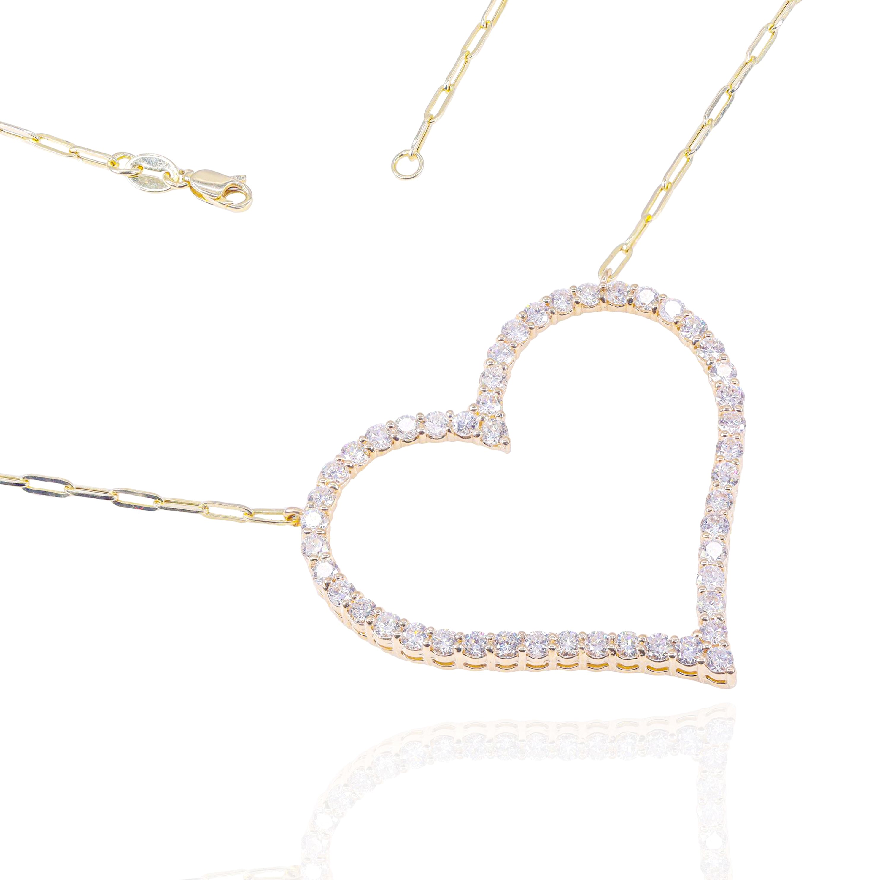 Heart Outline Diamond Pendant w/ Link Chain