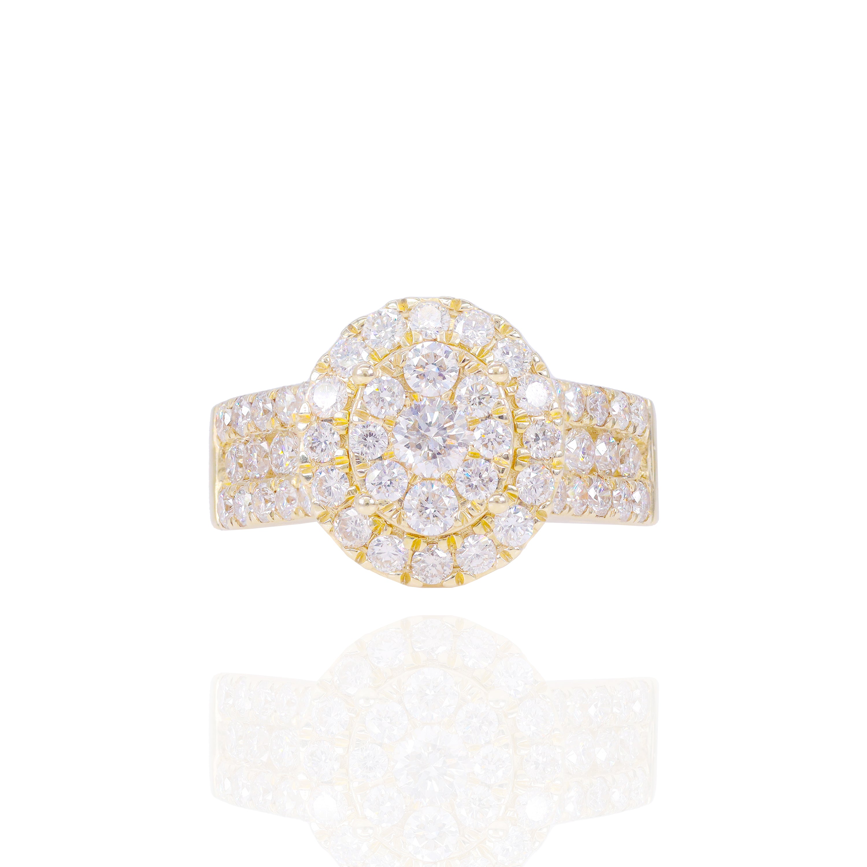 Oval Shape Engagement Ring w/ Diamond Halo & Hidden Side Stone & Band
