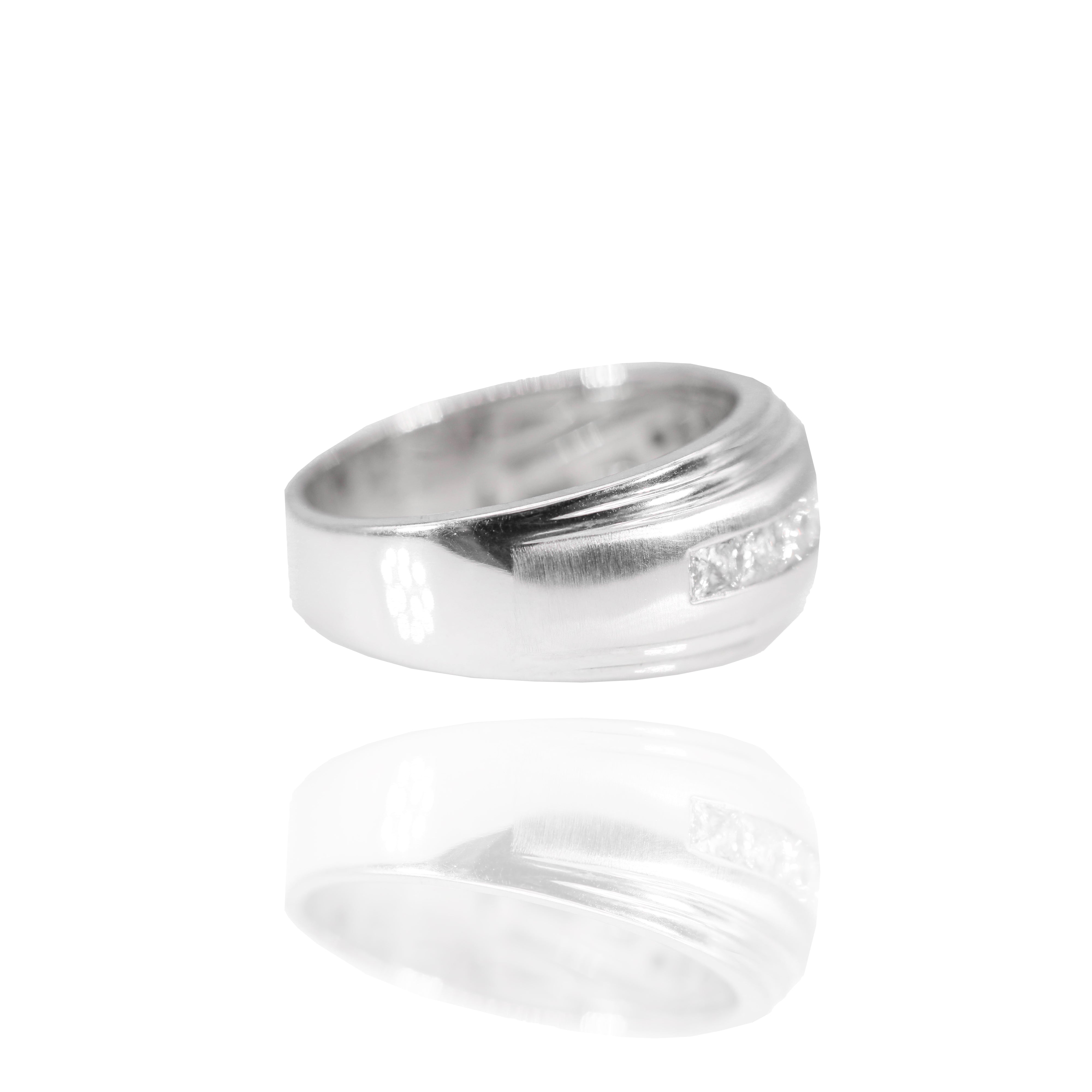 One Row Princess Cut Diamond Gold Band