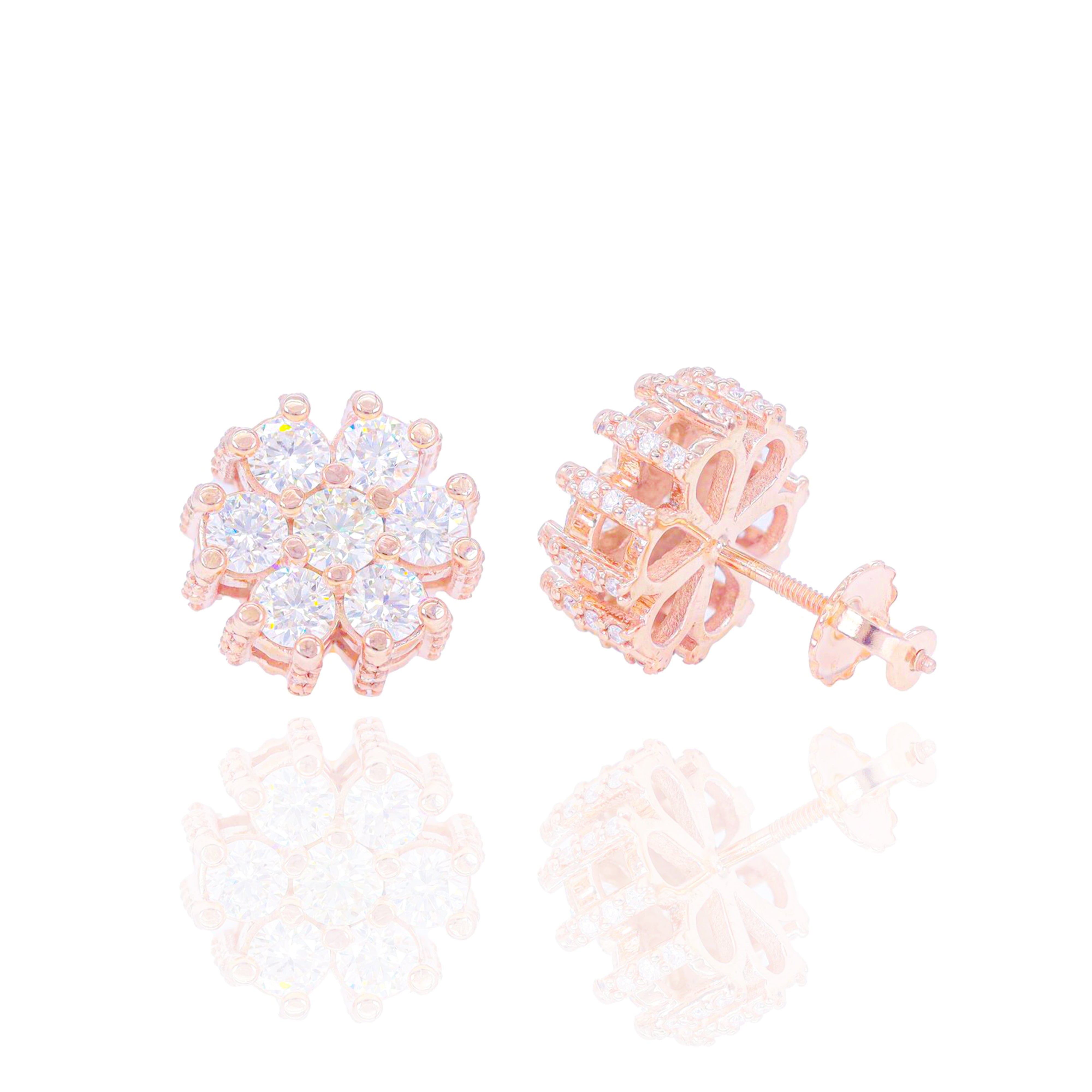 Large Pointer Diamond Flower Earrings