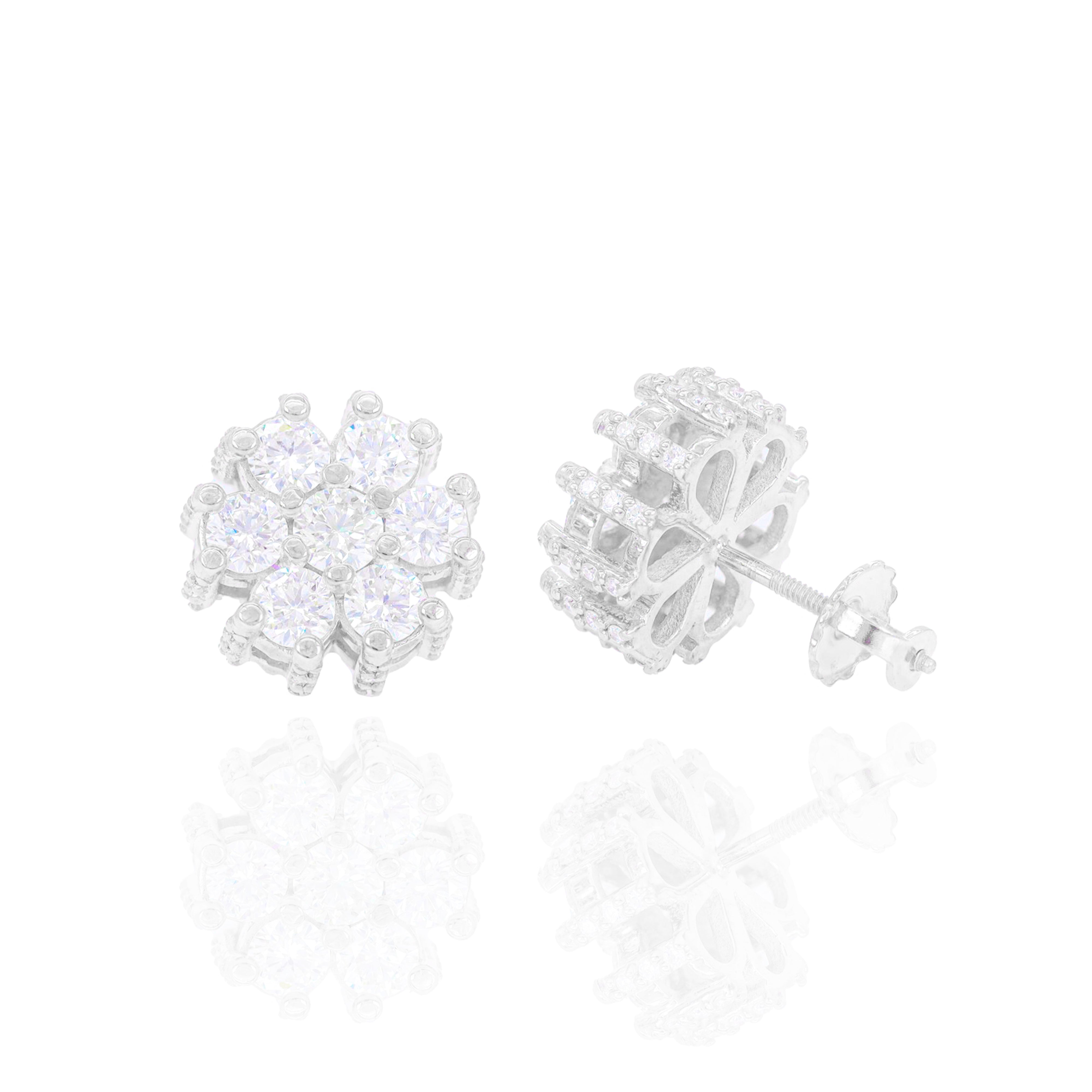 Large Pointer Diamond Flower Earrings